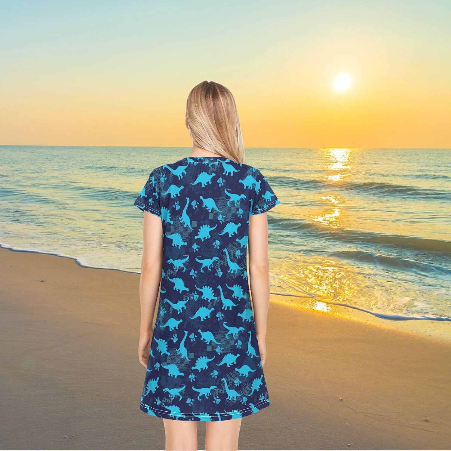 ZzWwR Stylish Women's Girls Comfy Nightgown Floral Short Sleeve Nightshirts Loose PJs House Dress S-XXL - Image 5