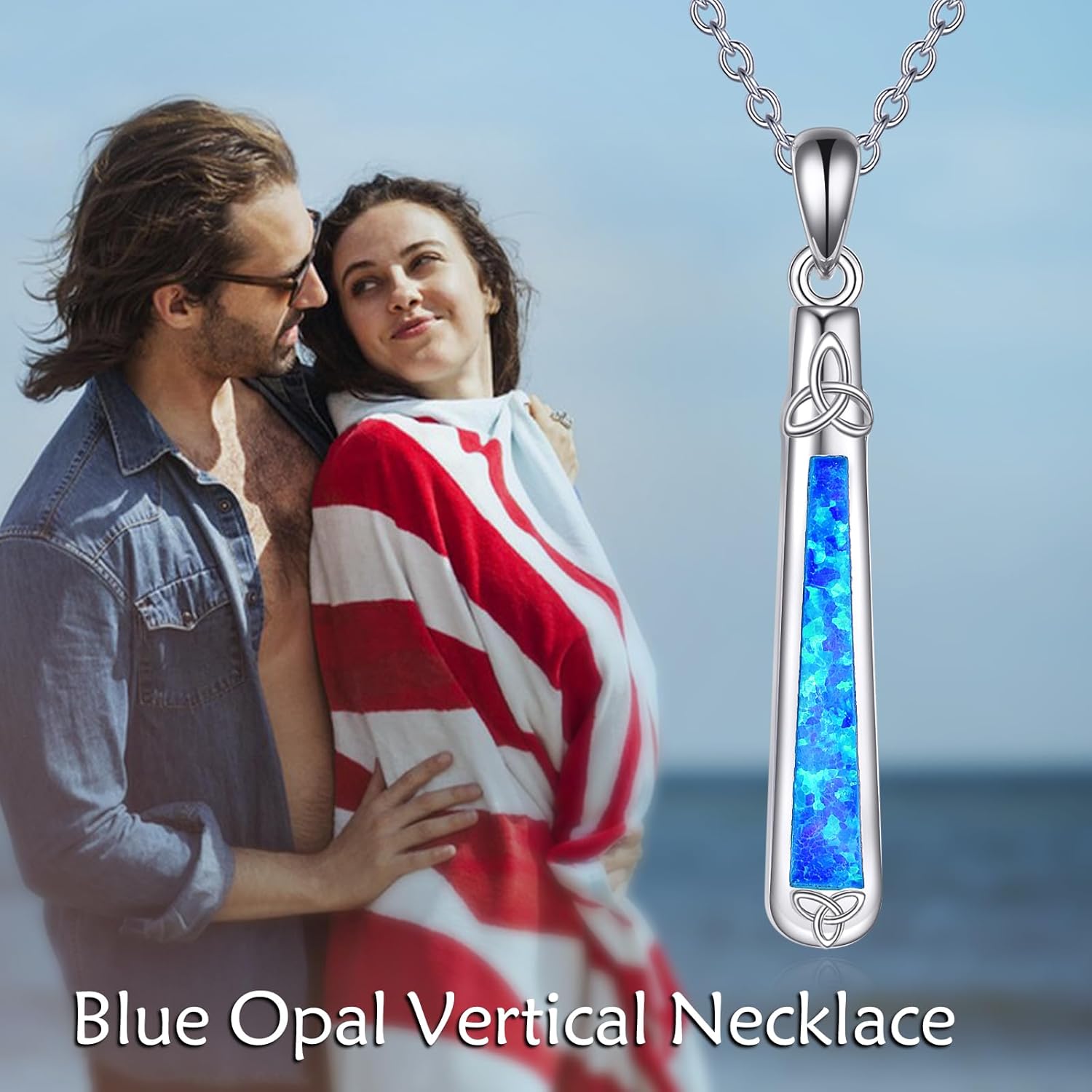 Celtic Knot Necklace Bar Blue Opal Pendant Necklace Jewelry Gift for Women - Image 5