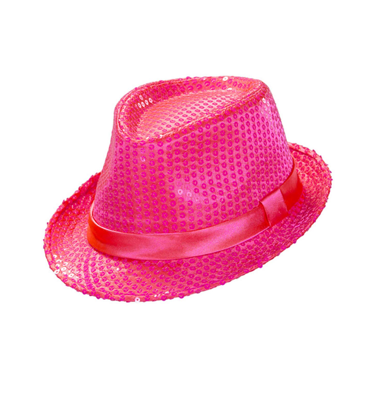 Chapeau Fedora Paillettes Rose Fluorescent - Unisexe Taille Unique - Soirée Disco Carnaval