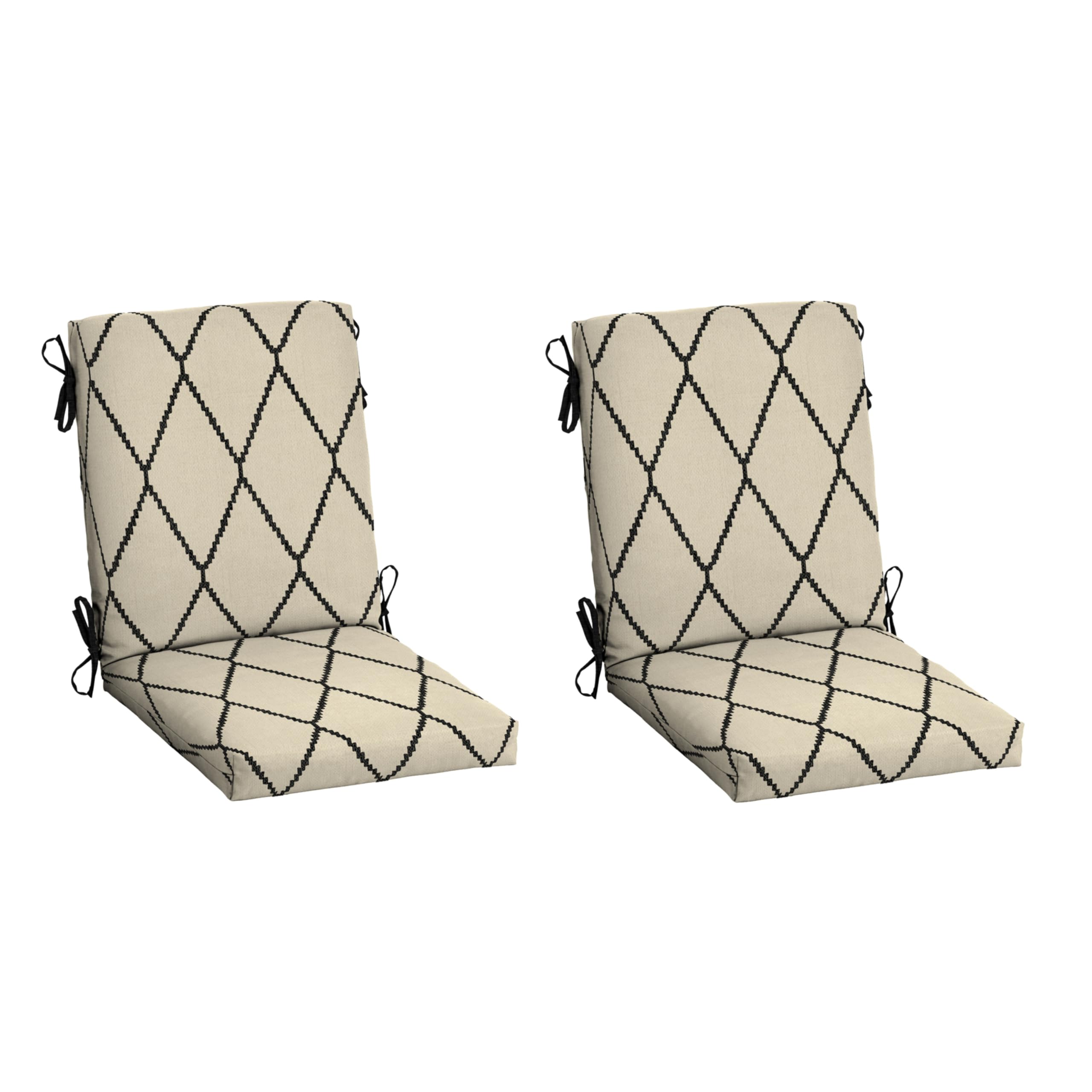 Arden Outdoor Dining Chair Cushion, 2 Pack, 20 x 20, Rain-Proof, Fade Resistant, Tan Diamond Trellis