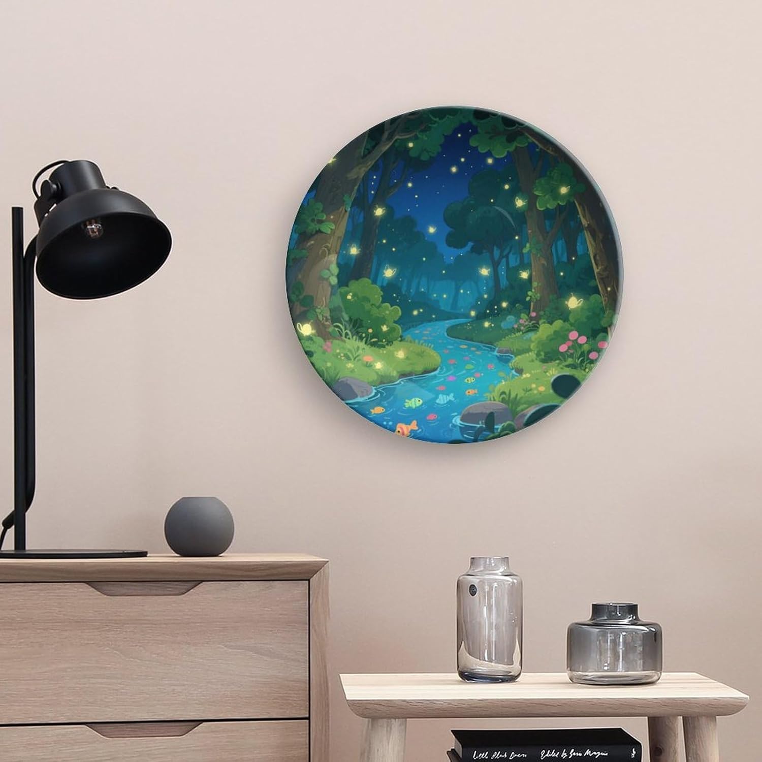 Bone China Decorative Plates Firefly Forest Ceramic Decorative Plate Wall Decor with Display Stand Ceramic Ornaments for Wall Hanging Decoration