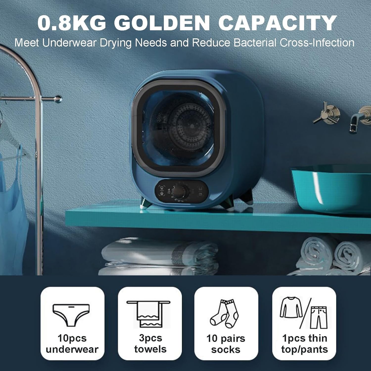 Electric Portable Clothes Tumble Condenser Dryer,table top Condenser Tumble Dryer With 0.8kg Load Capacity,Stainless Steel Tub,for Home, Apartments and RVs Compact and Lightweight for Small Spaces(A)