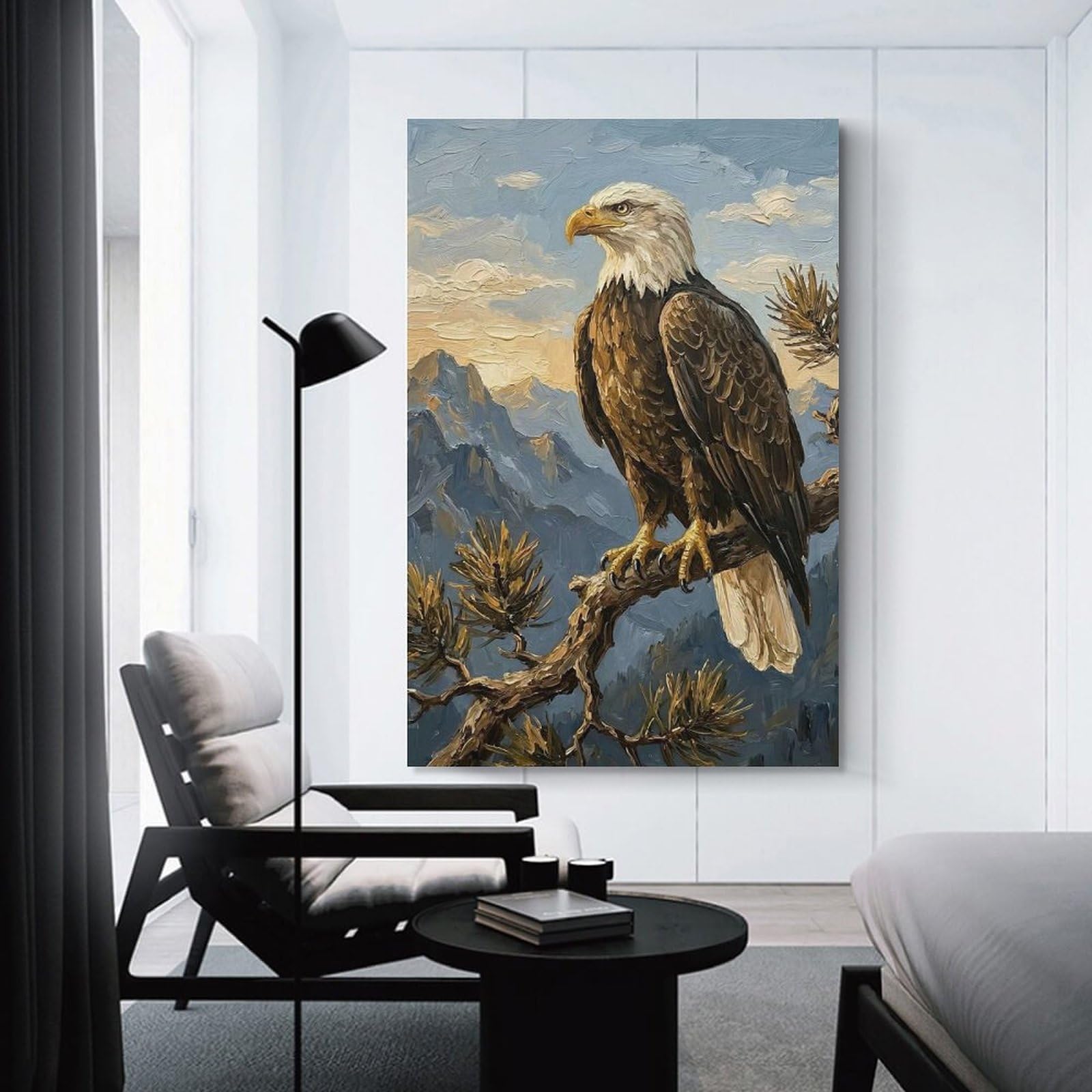 Junmoney Bald Eagle Perched on A Branch Wall Decor Canvas Print, 20x30inch(50x75cm), for Small Homes, Bedrooms Or Open Spaces, Wall Decor with Flexible Room Appeal