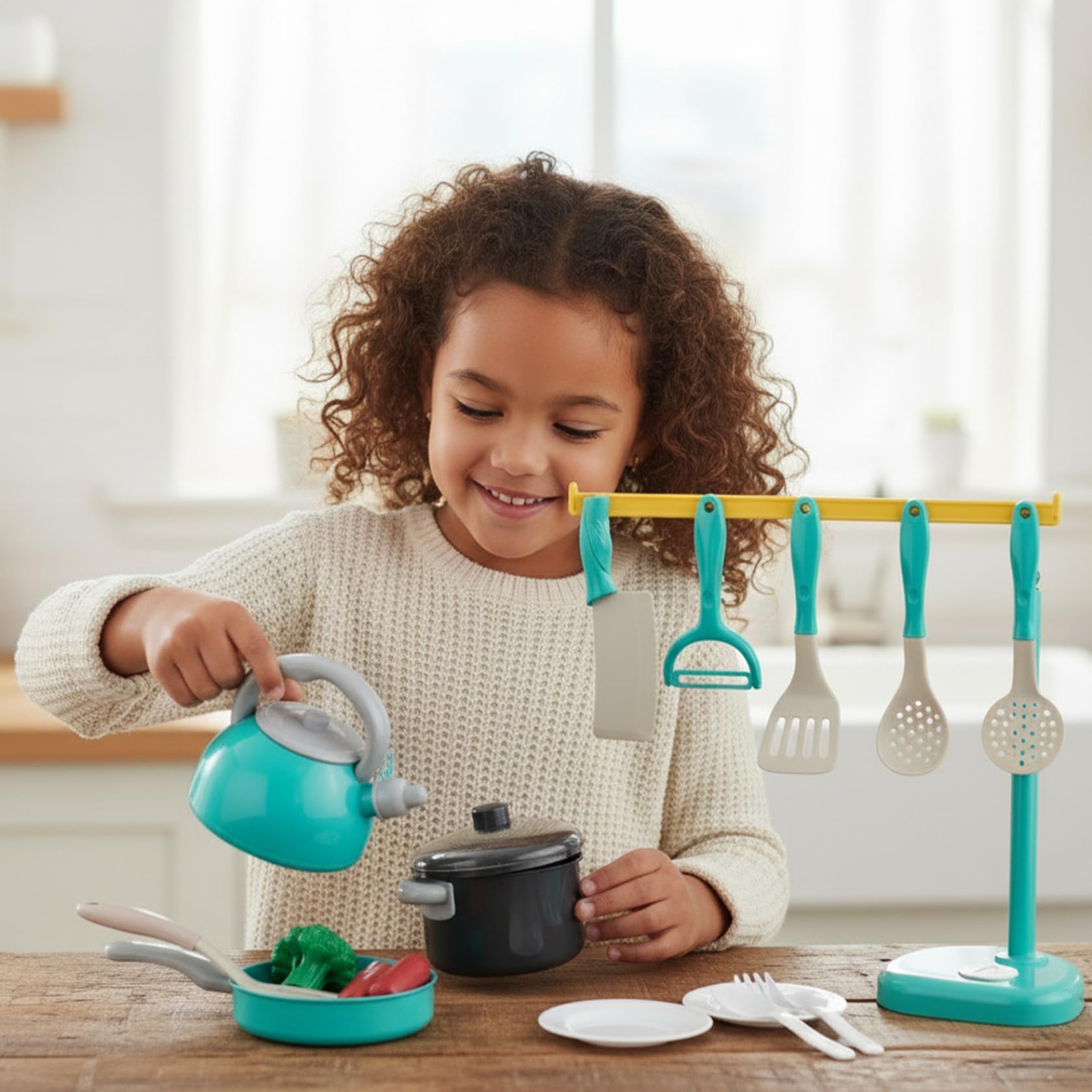 Set da Gioco per Bambini con pentole e padelle da 28 Pezzi, Set di pentole e padelle per Bambini, Accessori da Cucina per, Giocattoli da Cucina con funzioni realistiche