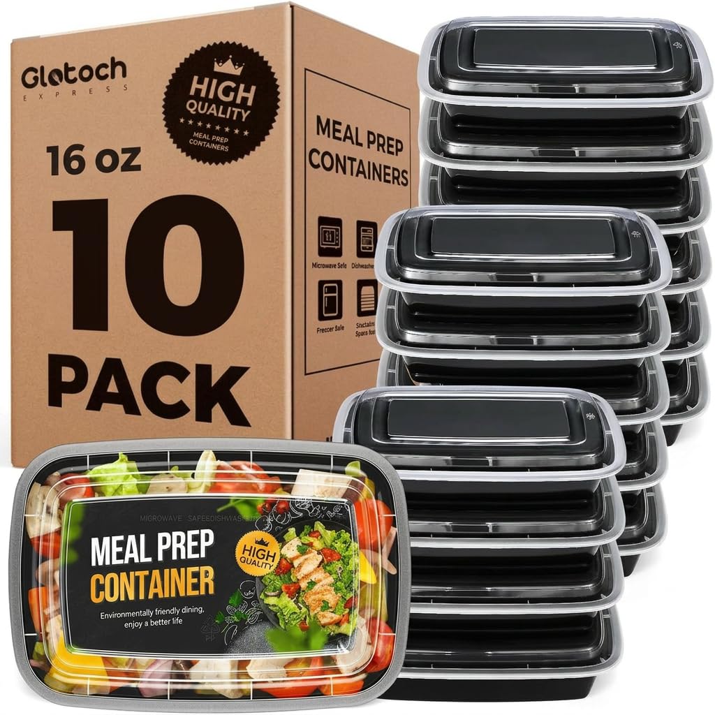 20 recipientes reutilizables para preparación de comidas de 16 onzas (paquete de 10) con tapas, resistentes, a prueba de fugas y aptos para alimentos, microondas, congelador, aptos para lavavajillas