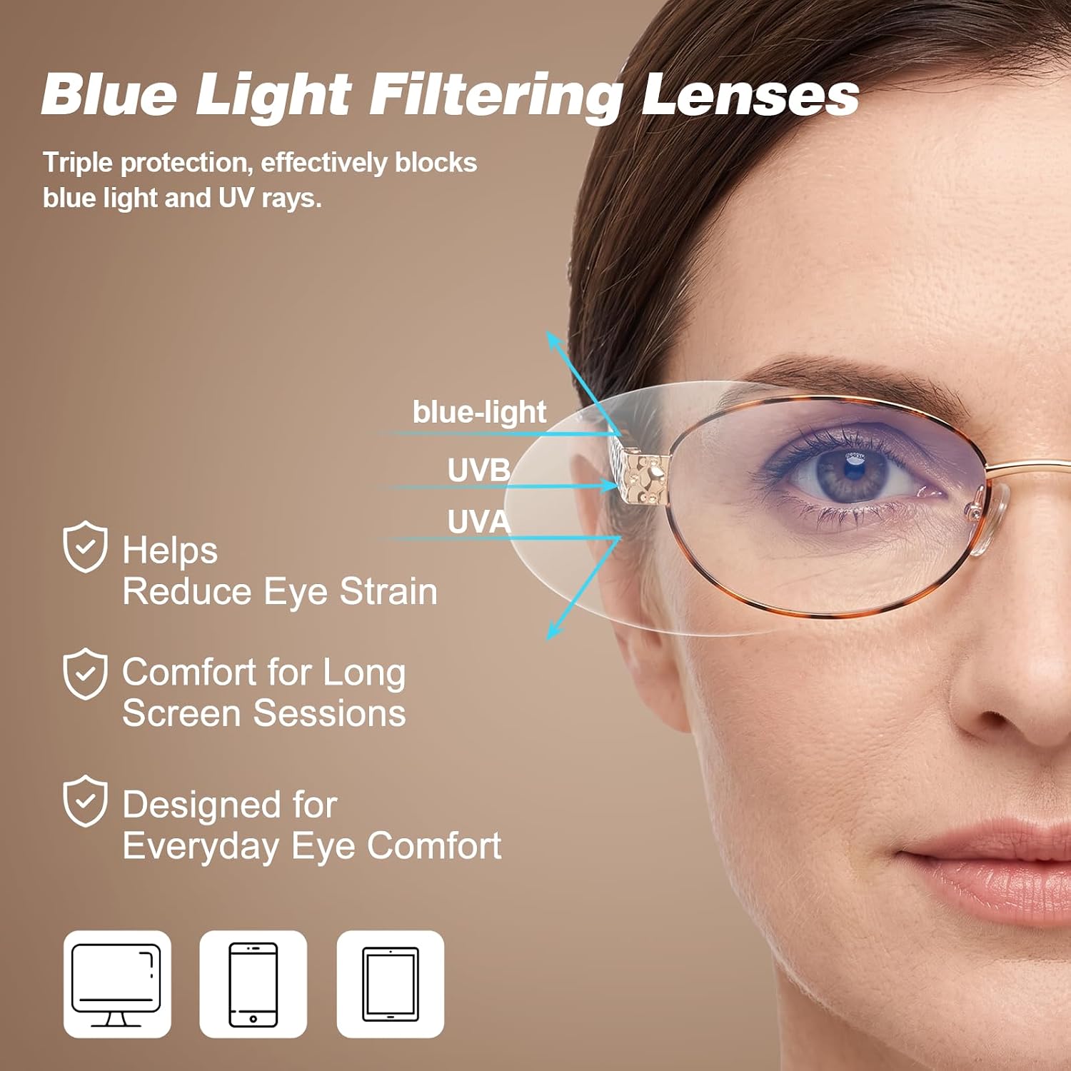 Dollger Oval Blue Light Blocking Glasses for Women Men Small Cute Bluelight Eyeglasses Metal Frame Computer Screen Gaming