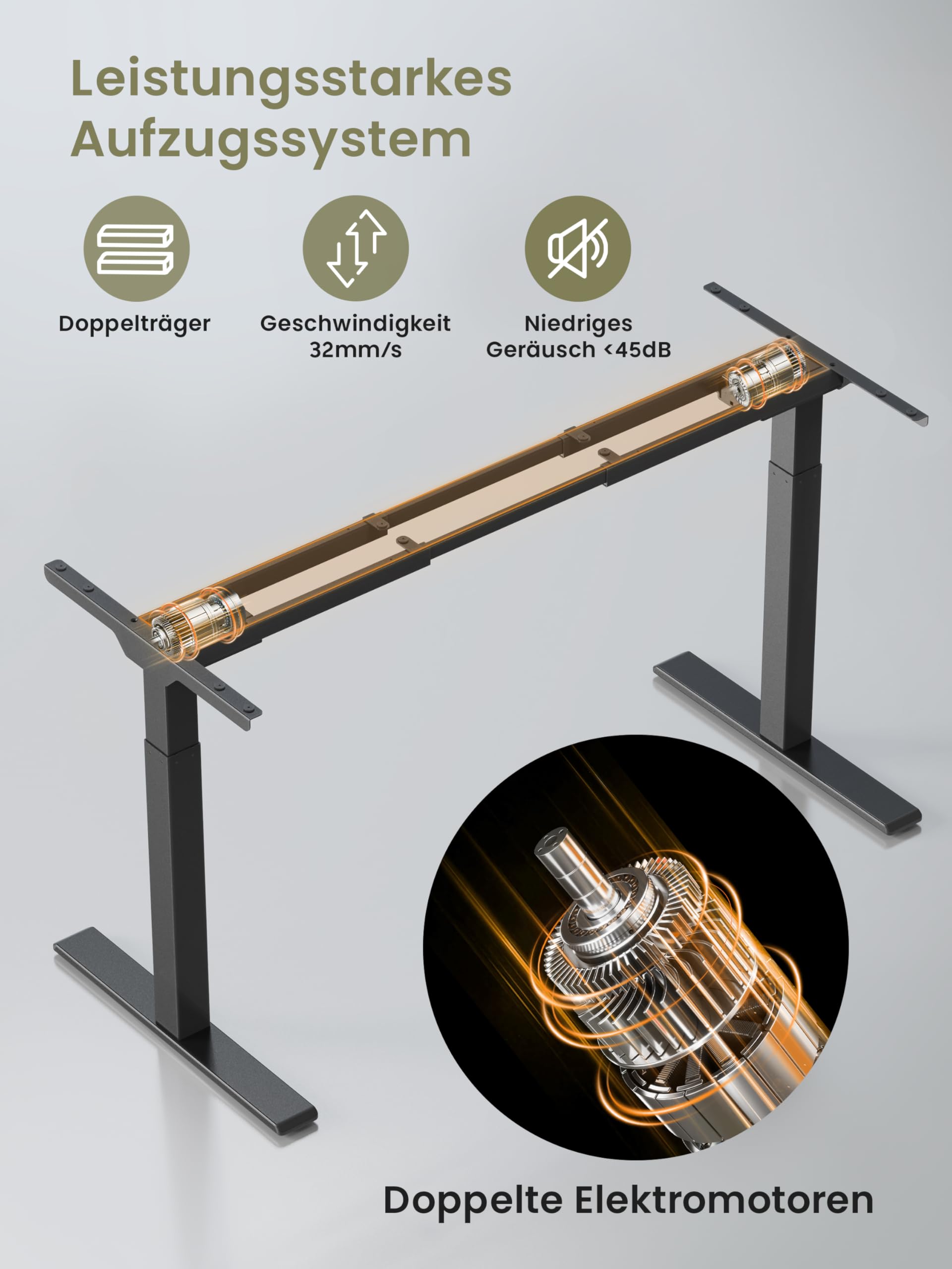 Höhenverstellbarer Schreibtisch Gestell Elektrisch - Tischgestell stufenlos mit 3 Speicher-Steuerung, Computertisch Gestell mit 2 Motoren, Weiß