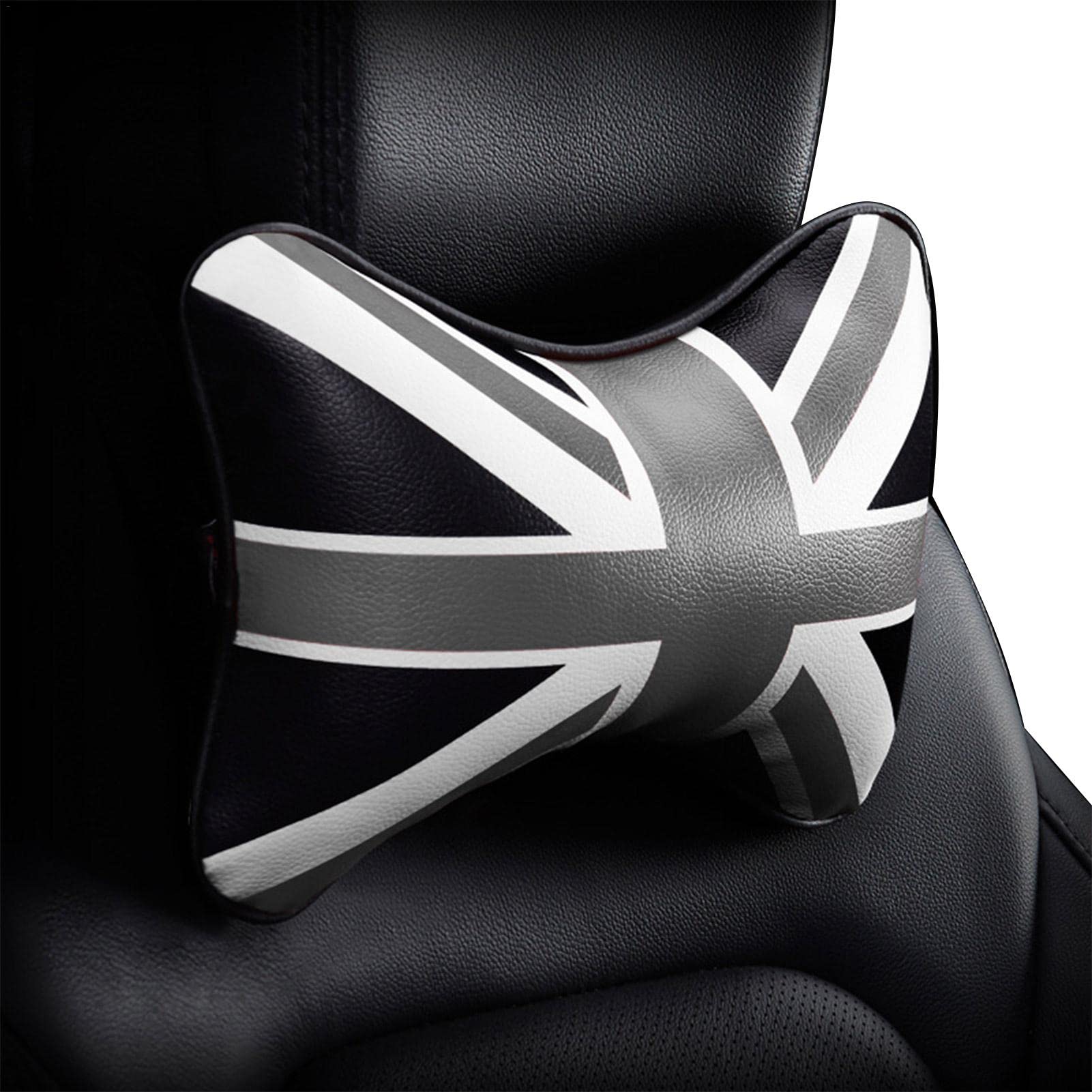 Kink-Au Gray And Black Rice Characters Jubilee Car Seats Neck Pillow | Union Jack Uk Car Decorations Headrest Cushion | Cervical Pillows Neck Support Comfortable Pp Cotton For 2022 Queen's 70Th Jubilee