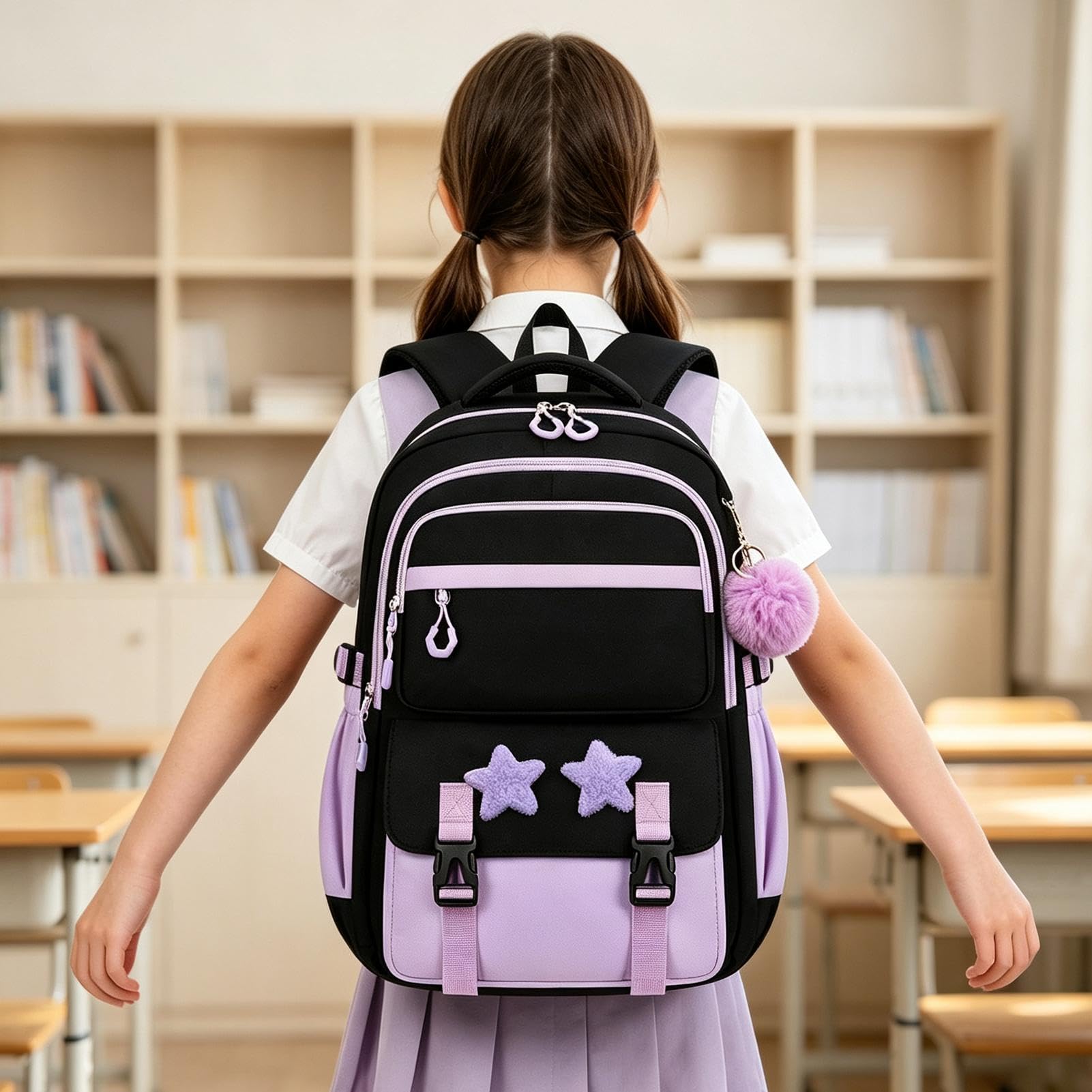 Mädchen Rucksack- Und Brotdosen-Set Niedliches Reißverschluss 3-Teiliges | lässige Schultasche für Schulbücher, Geldbörse, Schreibwaren, Kleidung, Reisen, Pendeln