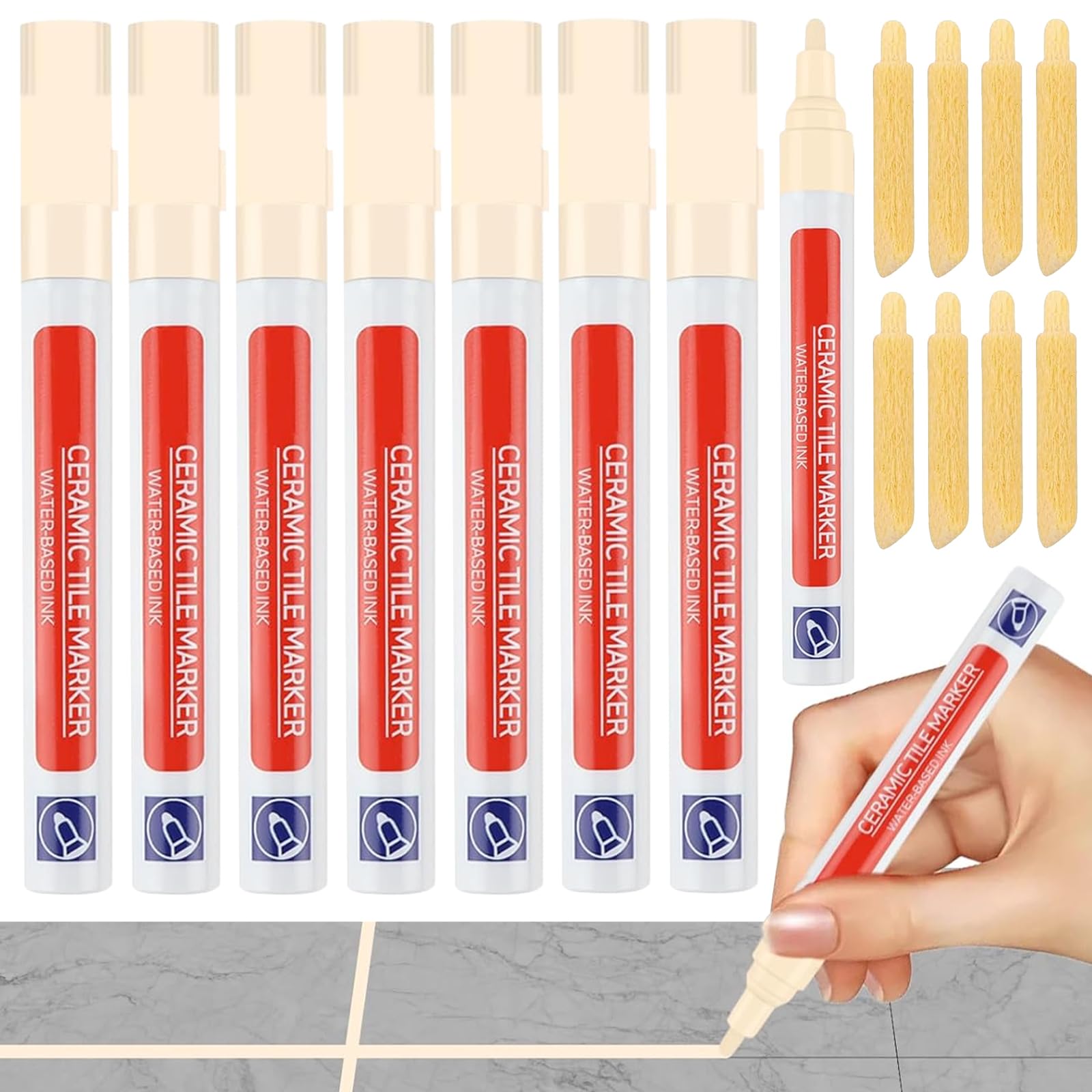 8 Pezzi Pennarello per Fughe Piastrelle, Stucco per Fughe Piastrelle Beige Impermeabile, Penna per Fughes Piastrelles Asciugatura Rapida, Piastrelles Penna per Ripristinare Pareti, Bagni