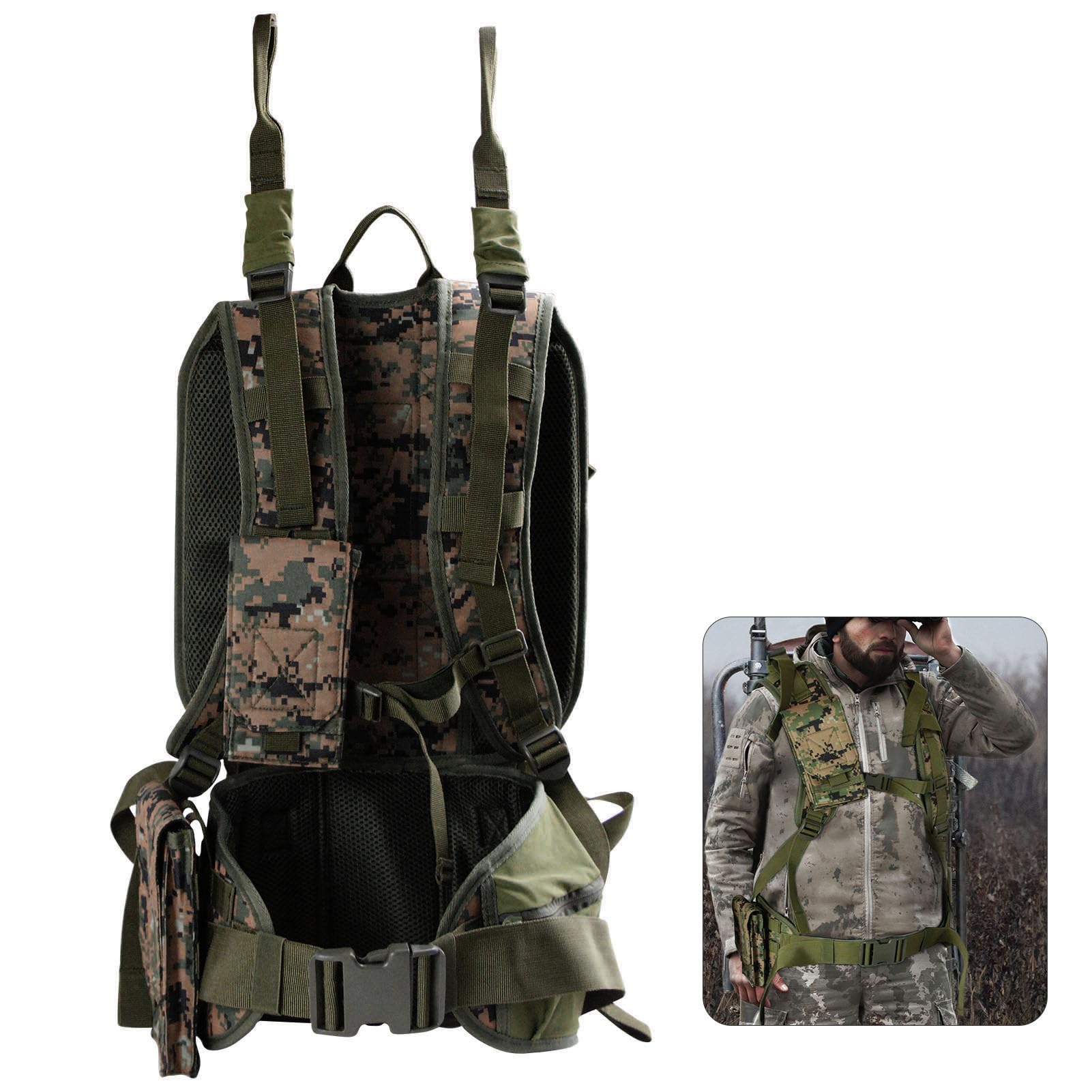 Mochila con Soporte para árbol de Diseño 2 en 1, Mochila Ligera conde Transporte TreeStand de Tela Oxford, Soporte Universal para Caza