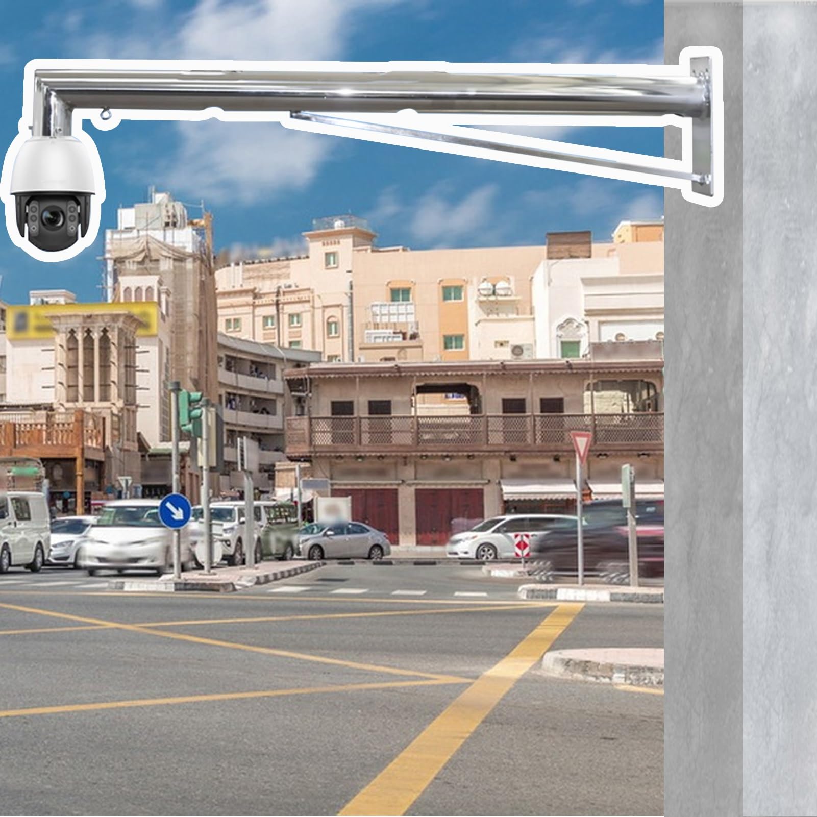 Aioneer Universal Outdoor Security Camera Mount, Weatherproof Stainless Steel Pole & Wall Bracket, Cross Arm Design For Single - 1.0M Surveillance Solution-Single Ball-2.0 m(6.56 ft)
