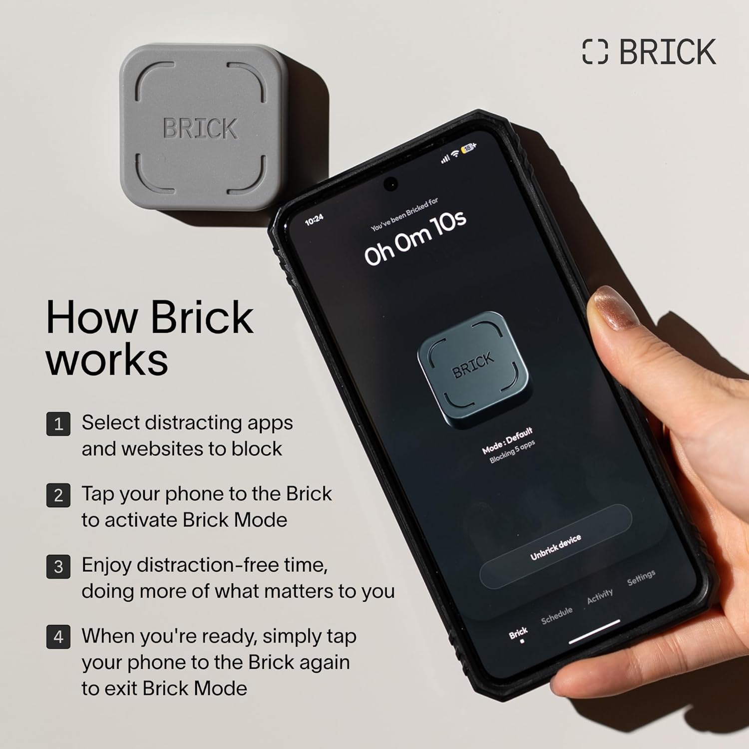 The Brick Phone Access Blocker Device - Subscription-Free Phone Lock, Limits Smartphone Access, Reduces Screen Time & Improves Focus - High-Grade Magnet & Anti-Slip Silicone
