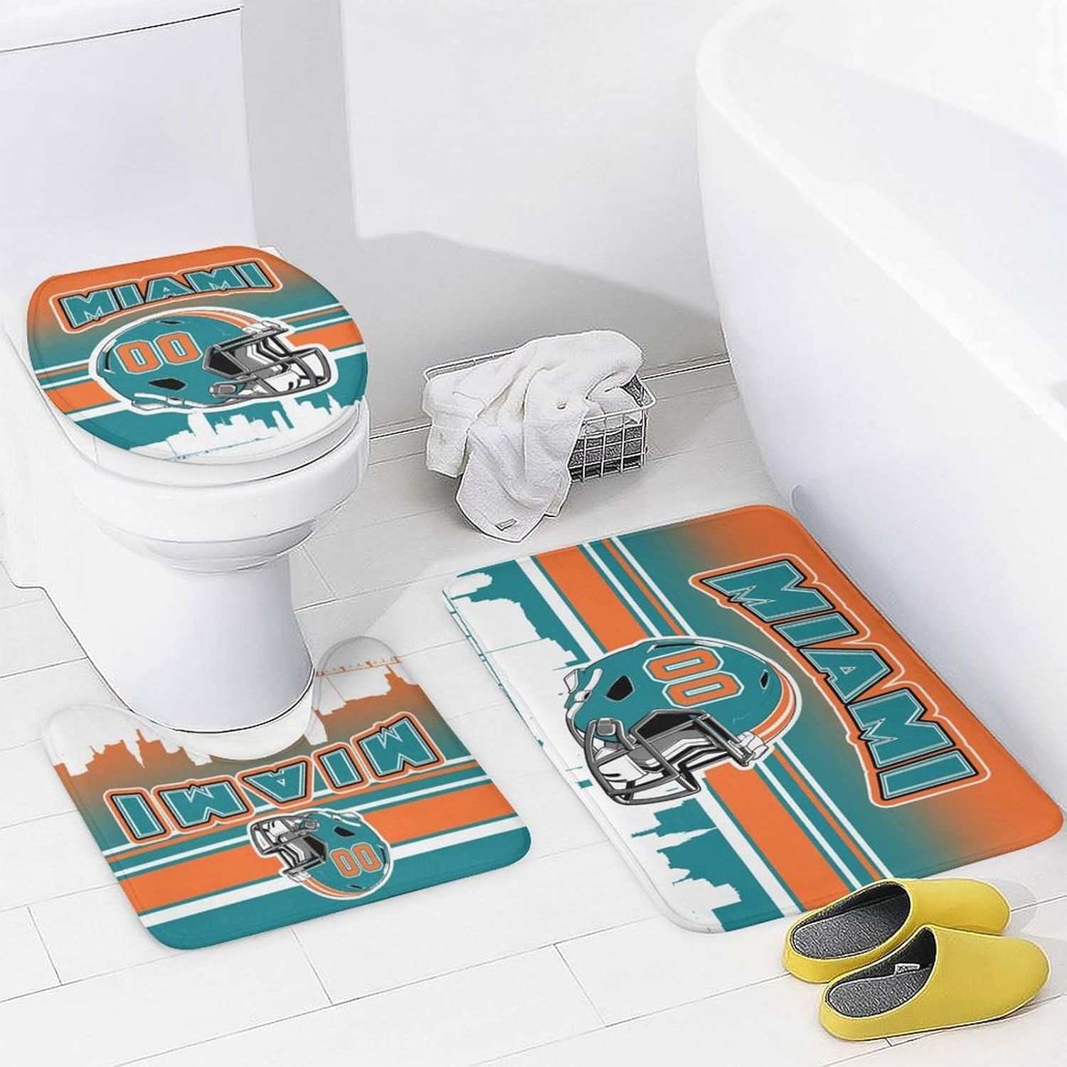 Custom 4PCS Miami Shower Curtain Set for Bathroom Personalized Name and Number Shower Curtain Bath Mat Toilet Mats for Women Men Teenager Boys 72 Inch X 72 Inch