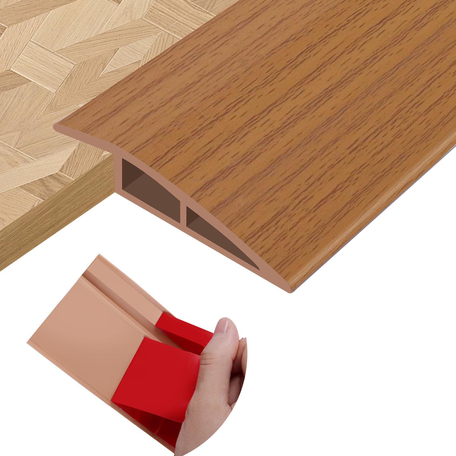 Floor Transition Strips PVC Self-adhesive Door Threshold Strips for Doorways Carpet Edging Laminate Floor Threshold Transition Profile (Yellow Wood Grain, 20mm×1m)