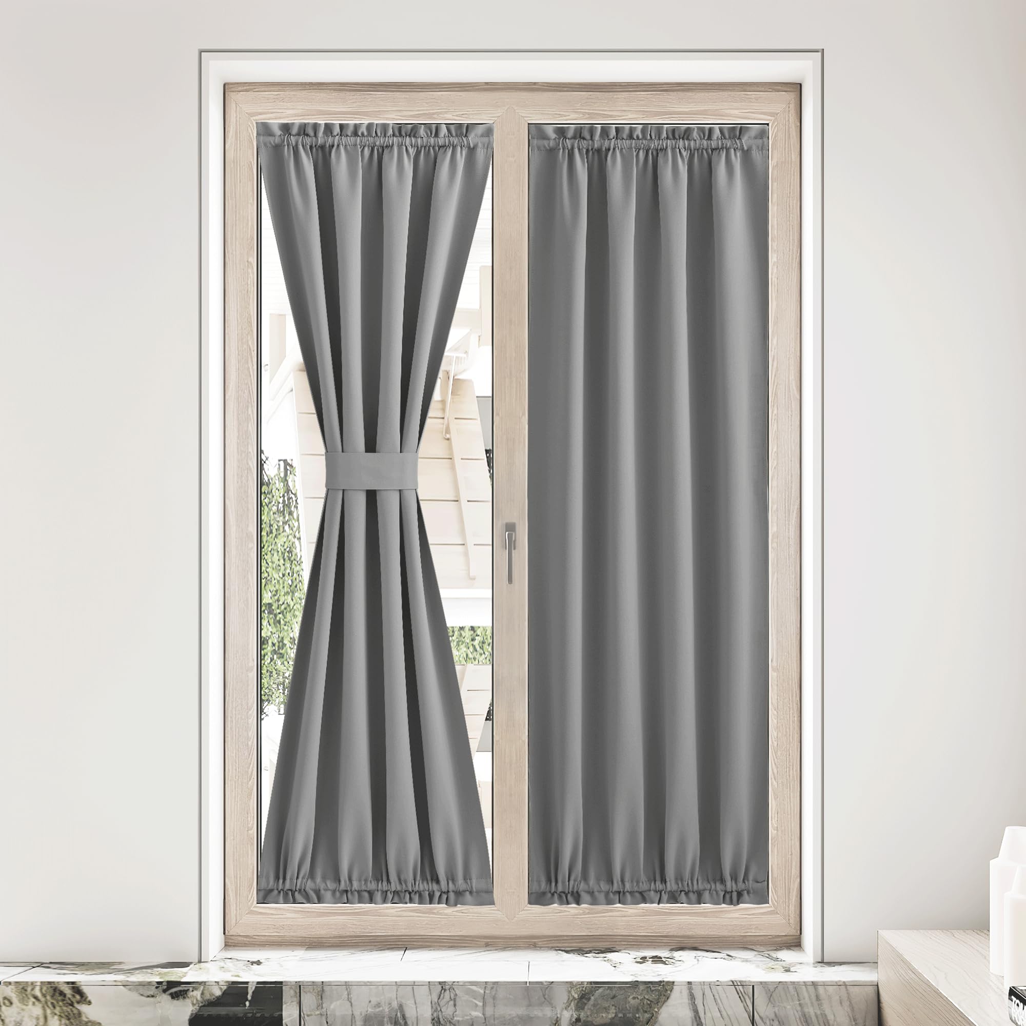 NICETOWN Blackout Curtain Panel for Front Kitchen Door Window Curtains Thermal Insulated Rod Pocket Drapes for Bedroom Glass Door with Tieback W36 x L80, Silver Grey, 1 Panel