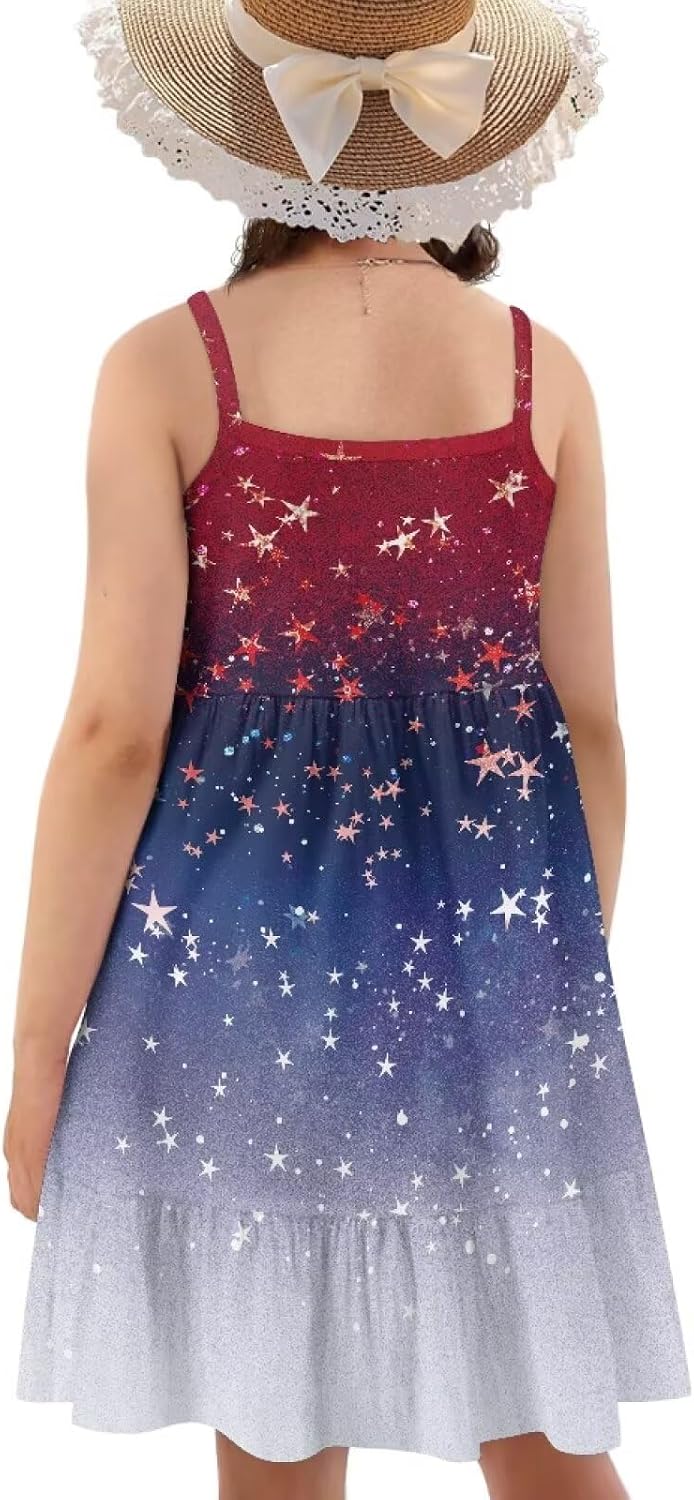 Upetstory Summer Dresses for Girls Spaghetti Strap Dress Beach Sundress 3-14