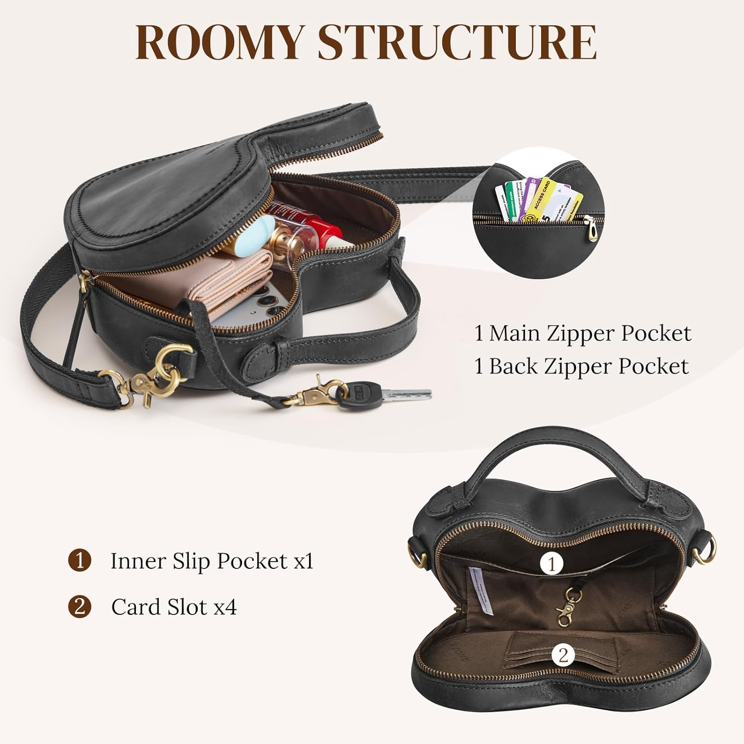 S-ZONE Leather Crossbody Bags for Women Heart Shaped Purse Small Designer Fashion Handbag with Adjustable Strap - Image 4