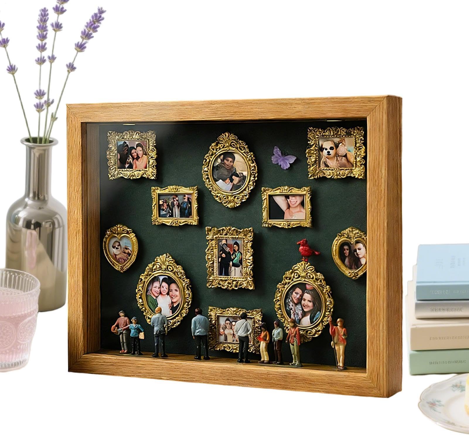 Mini Museum Shadow Box Kit - DIY Personalized Silhouette Box With Rotating Figurines & Mini Frames | Includes LED Light | Sentimental Gift For Wedding, , Valentine's Day