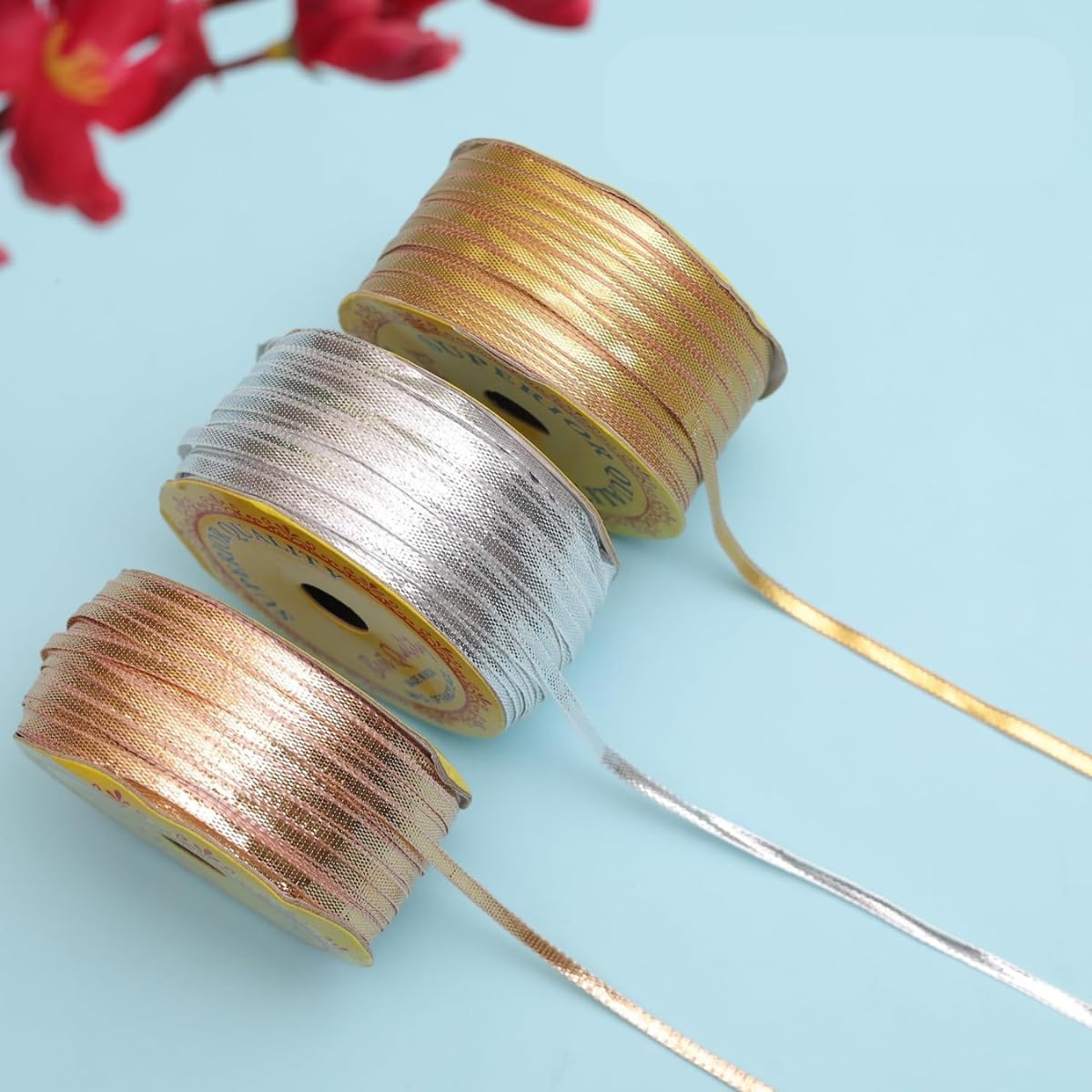 Embroiderymaterial Laces and Borders Material Gota Patti Lace for Saree Border, Dresses, Dupatta, Blouse, Kurta, Embroidery & Sewing (Combo of Rose Gold, Gold and Silver, 4MM Thick, 100 Meters)