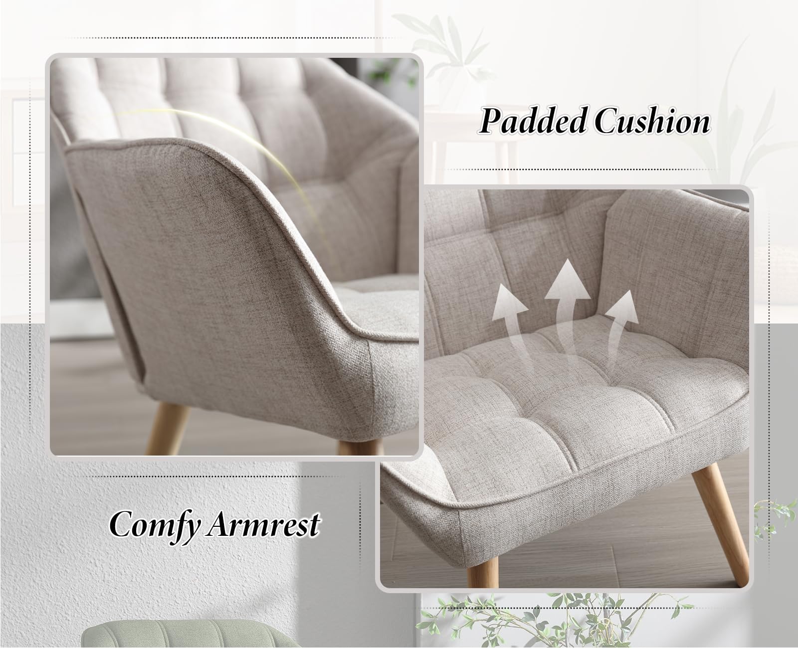 chairus Poltrona da Salotto in Tessuto di Lino Poltrona Imbottita con Braccioli Poltroncina Moderna con Gambe in Legno Poltroncina Relax per Soggiorno/Camera da Letto, Beige