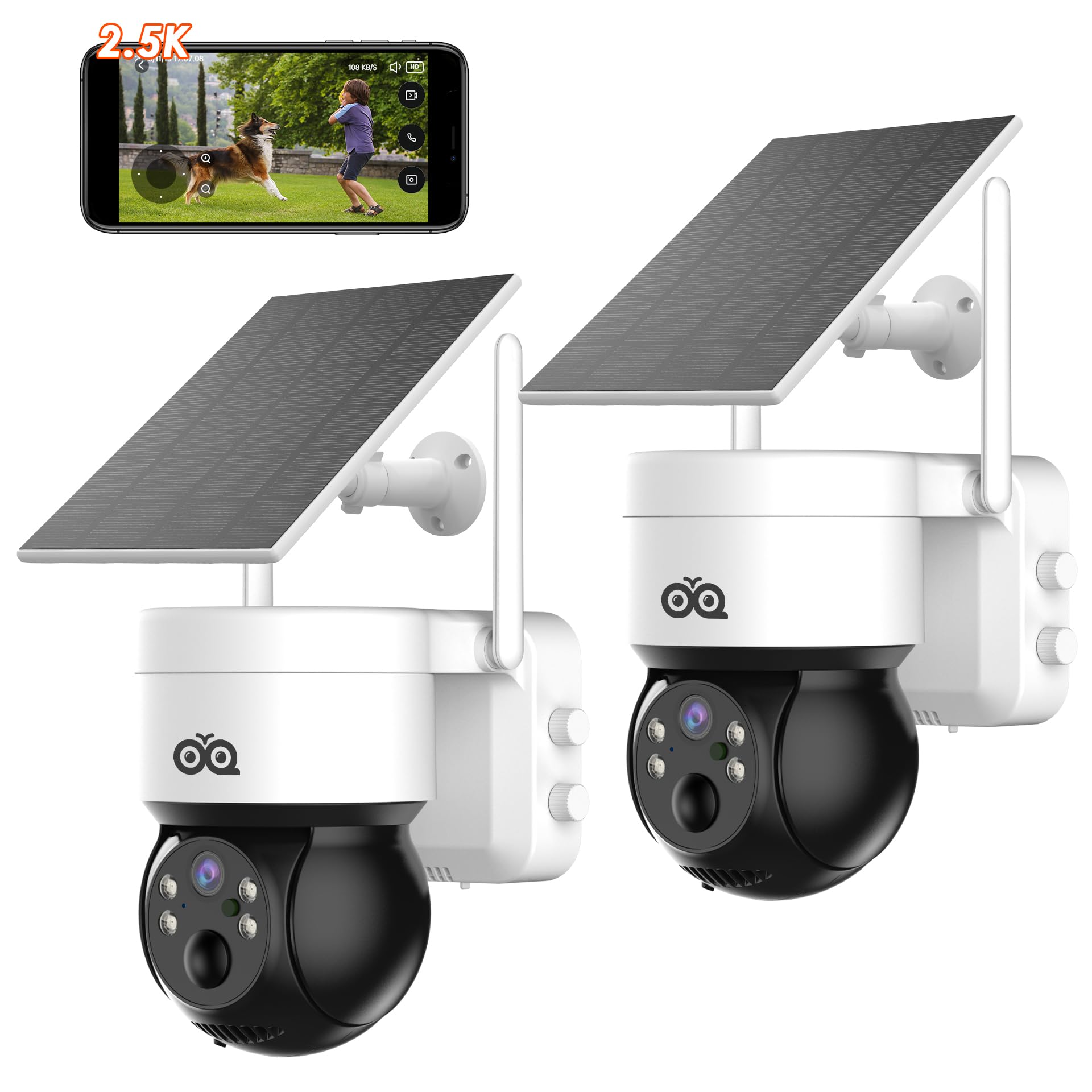 Solar Security Camera Wireless Outdoor, 2PCS 4MP Solar/Battery Powered  Camera for Home Security, Pan/Tilt WiFi Camera with PIR, 2-Way Audio
