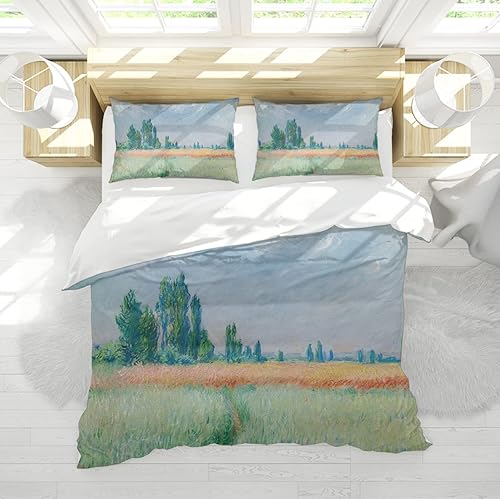 Wewoo Home Funda nórdica Farm Scenery 3pc con cierre de cremallera y lazos de esquina Funda edredón de microfibra Monet (1 funda nórdica + 2