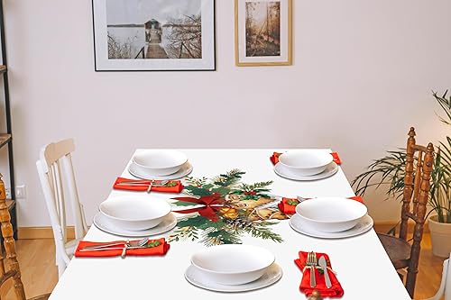 Miniatura 7 de Erweicet Mantel de Navidad rectangular de 59 x 87 pulgadas, decoración de mesa de Navidad de poliéster blanco impreso de Navidad para cena de
