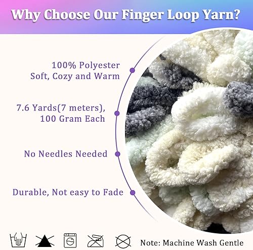 Miniatura 9 de Shenlin - Paquete de 5 hilos de felpilla gruesa para tejer a mano, lavable a máquina, de poliéster, esponjoso, grueso, voluminoso, para bufandas,