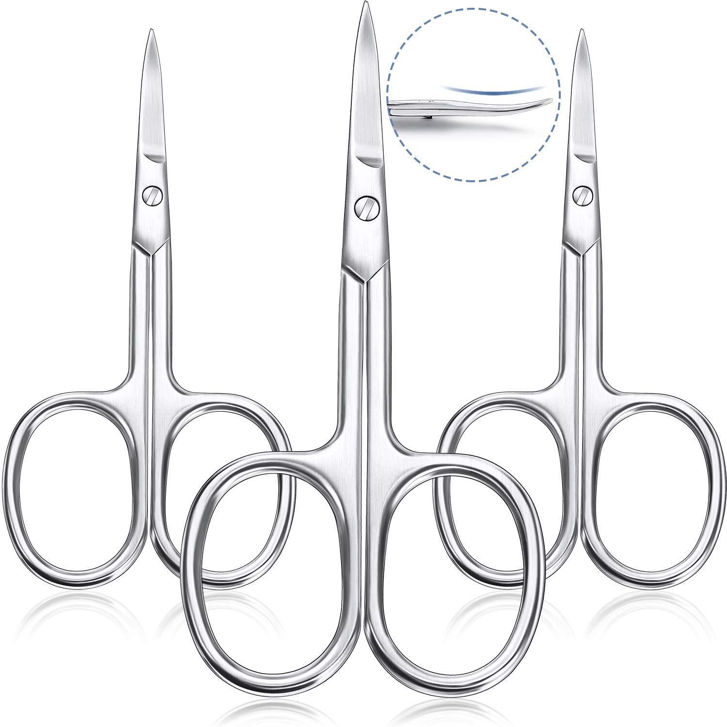 Mudder 3-Pack Curved Cuticle Scissors - Stainless Steel Precision Grooming Shears for Nails, Eyebrows, Eyelashes, Facial Hair & Crafts