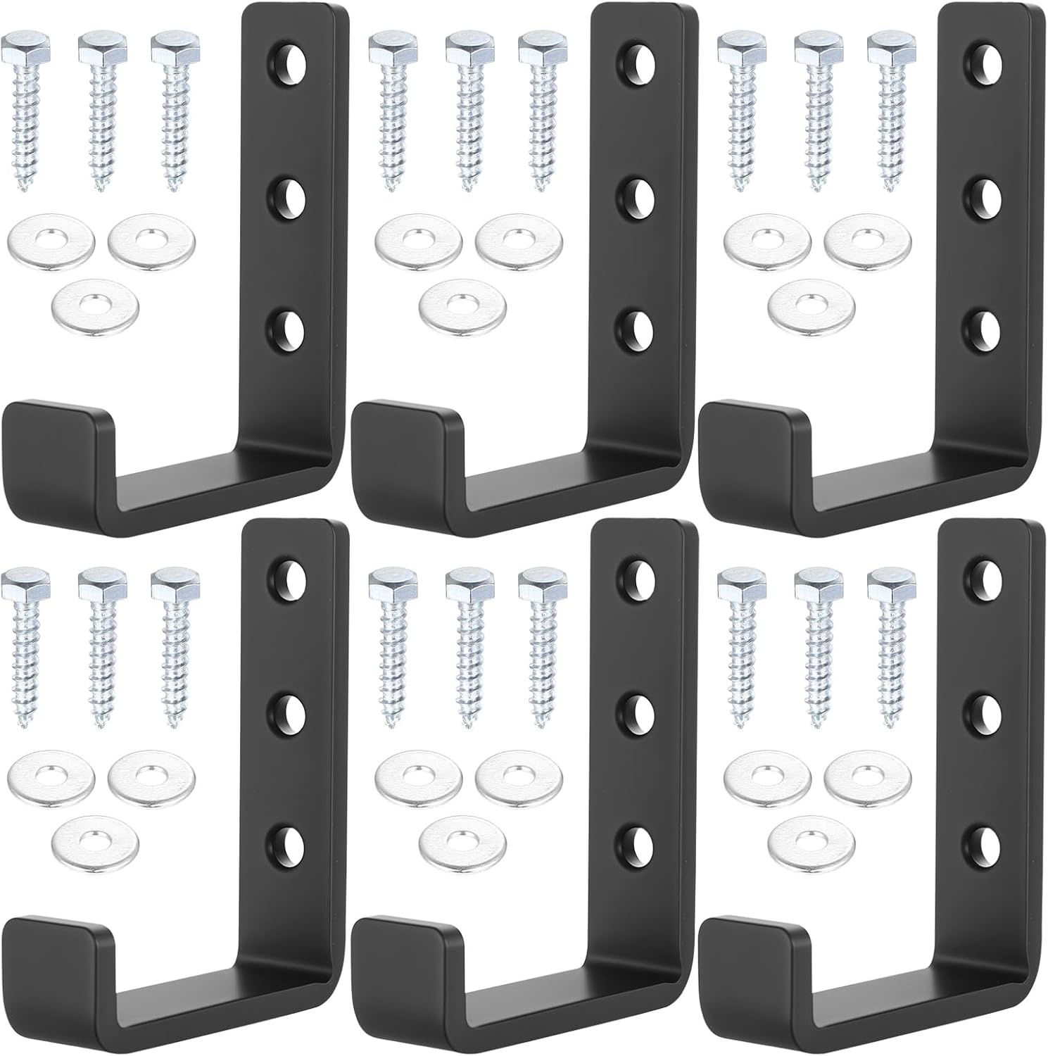 6 Pcs Wall Hooks for Hanging Heavy Duty Garage Hooks for Storage, Wall Mounted J Shaped Utility Hook for Home Gym Power Tools Ladder Shed Garden Tools Hanger Hook Organizer(Black, Large)