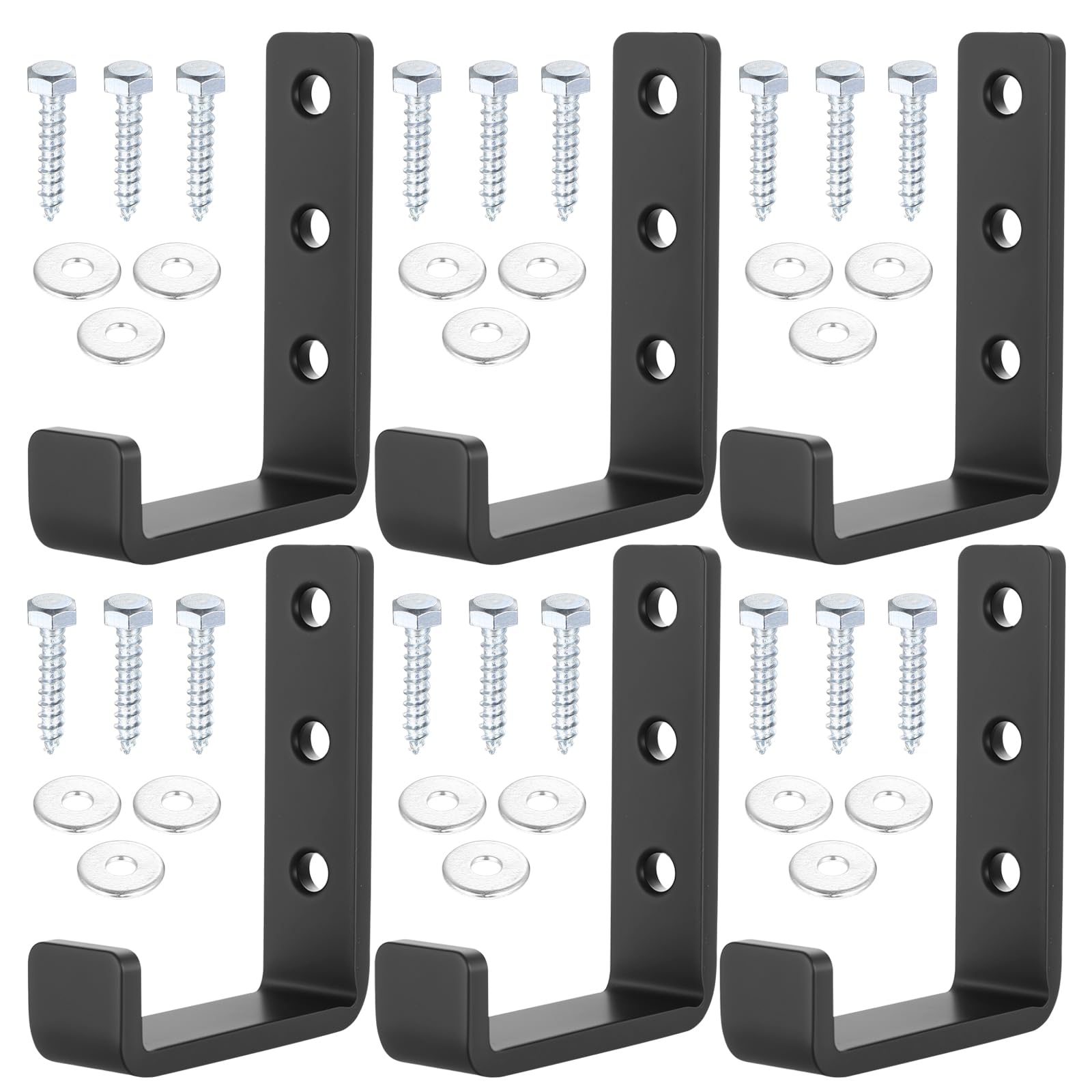 McBlast 6 Pcs Wall Hooks for Hanging Heavy Duty Garage Hooks for Storage, Wall Mounted J Shaped Utility Hook for Home Gym Power Tools Ladder Shed Garden Tools Hanger Hook Organizer(Black, Large)