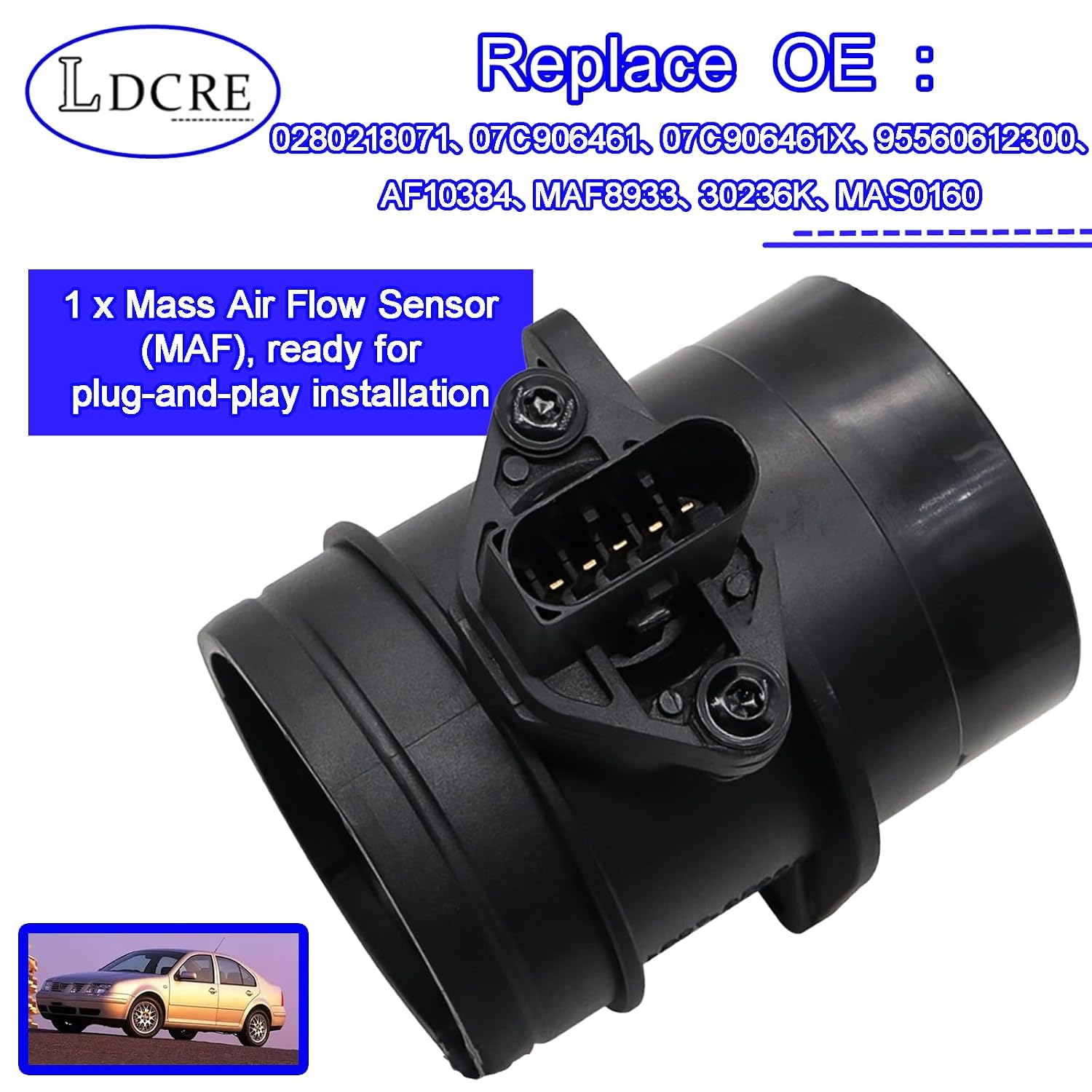 Mass Air Flow Sensor for VW Jetta 05–12, Beetle 06–12, Rabbit 06–08, Phaeton 04–06, Bora 06–10 & Porsche Cayenne 03–06 – Replace 0280218071, 07C906461, 95560612300