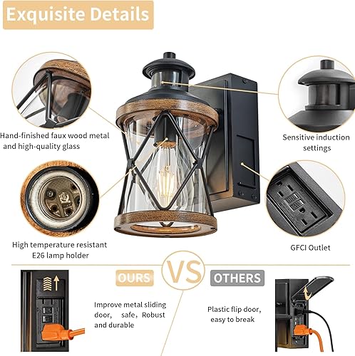 Miniatura 3 de Luz de porche al aire libre con sensor de movimiento del atardecer al amanecer con salida GFCI, 3 modos de iluminación, certificación UL ETL,