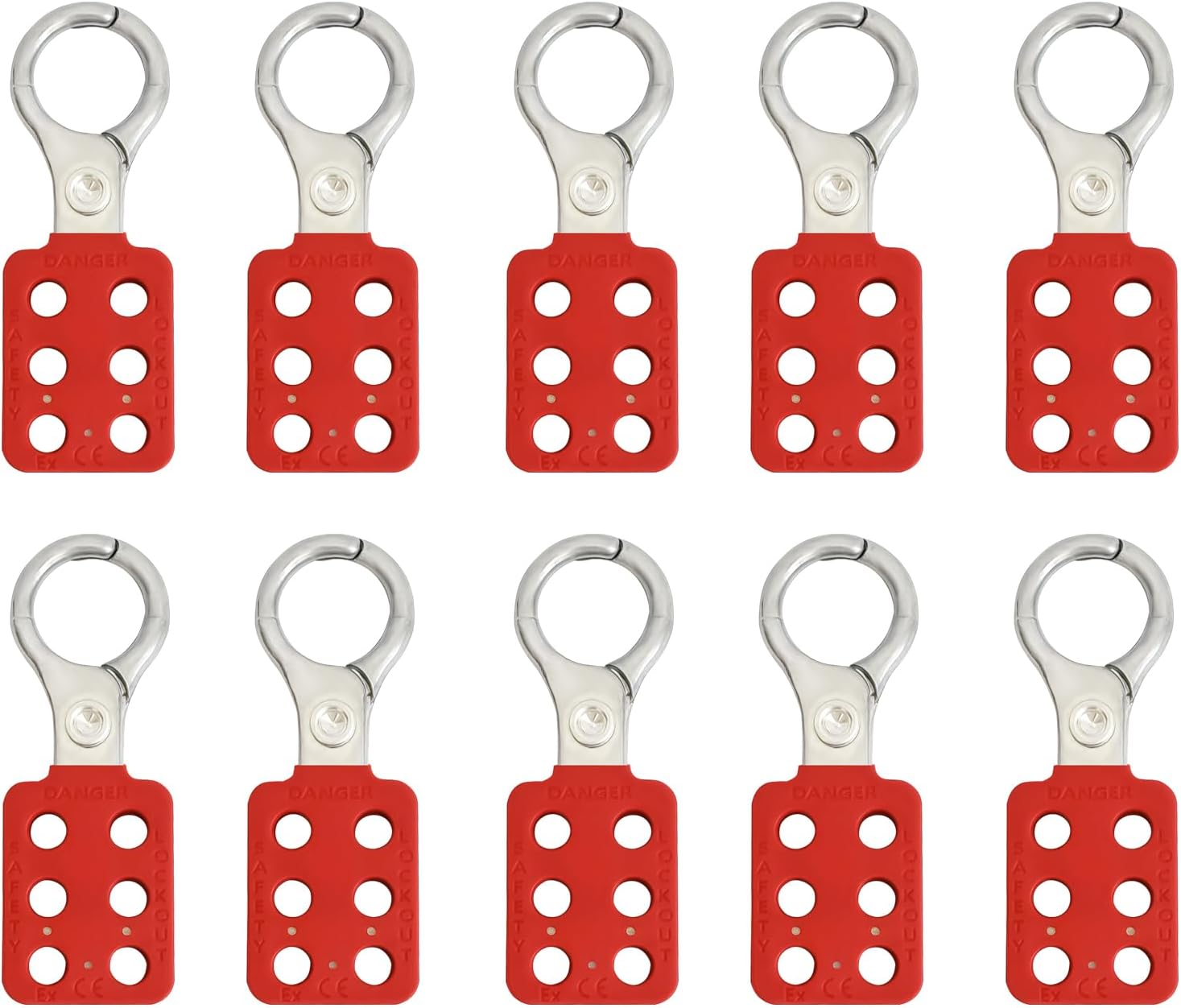 10Pack Lock Out Tag Out Hasp,Tamper-Proof Aluminu Padlock Hasp with Extended Jaw,Red 1 inch Jaw Diameter Stainless Steel Lockout Hasp,Nylon Handle,Tamper-Proof and Impact-Resistant