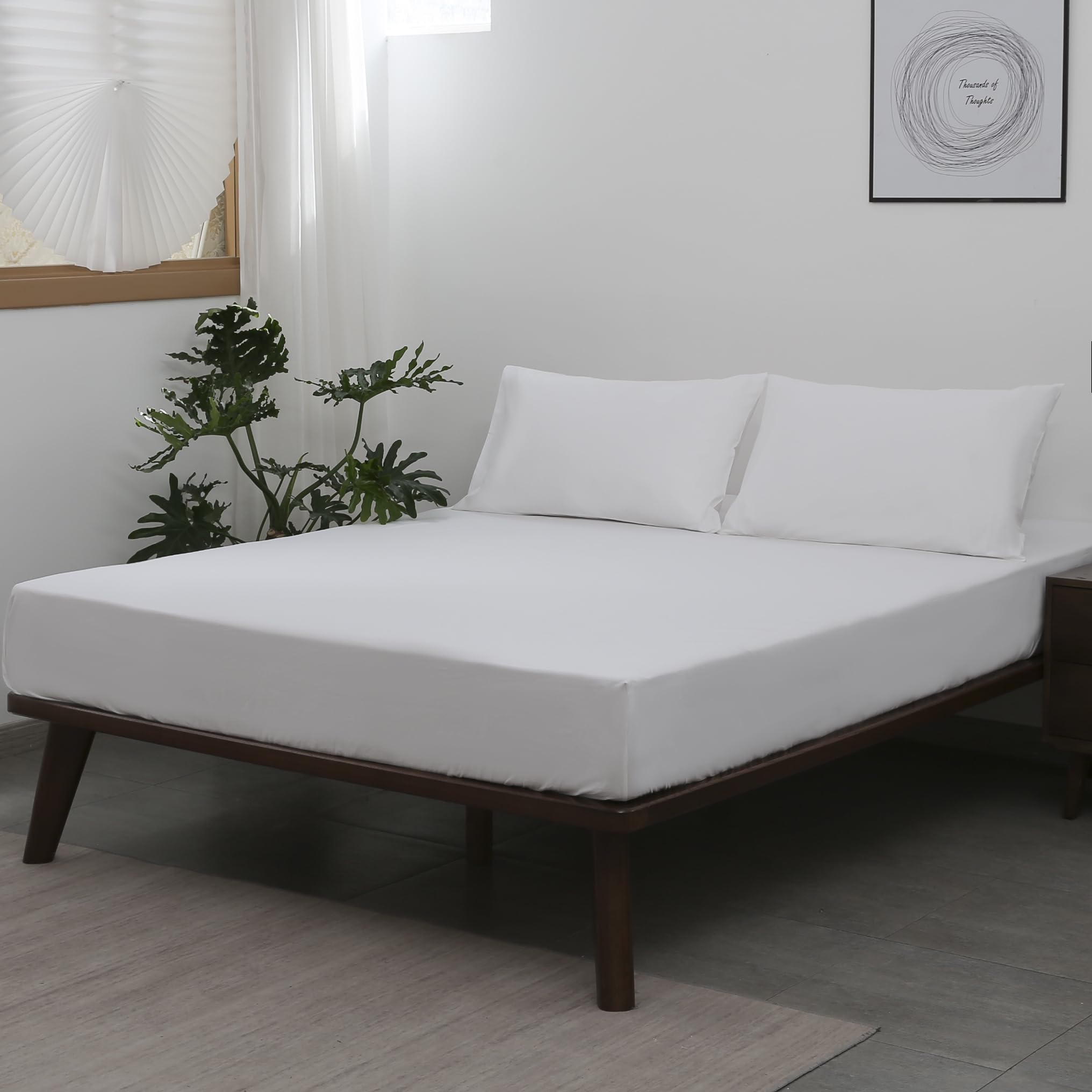 Vensan Fitted Bed Sheet, Double Size 100% Cotton, 200 Thread Count, White with elastic all around the bottom