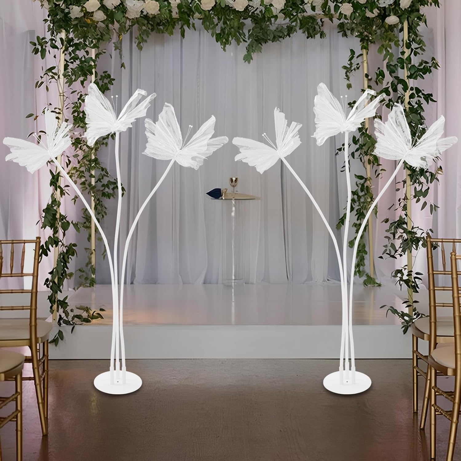 5.2ft Large Butterfly Decorations 2PCS Artificial Organza Butterfly with Standing Base Backdrop Props for Wedding Christmas Party Ornament