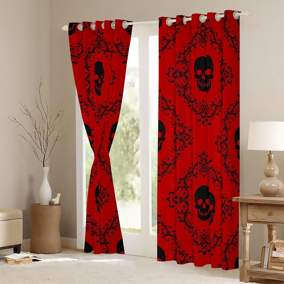 Feelyou Gothic Damask Blackout Curtains Jacquard Darkening Drapes for Bedroom Living Room Decor Vintage Black Floral Pattern Thermal Insulated Shades Window Treatments, 2 Panels 52 x 96 Inch