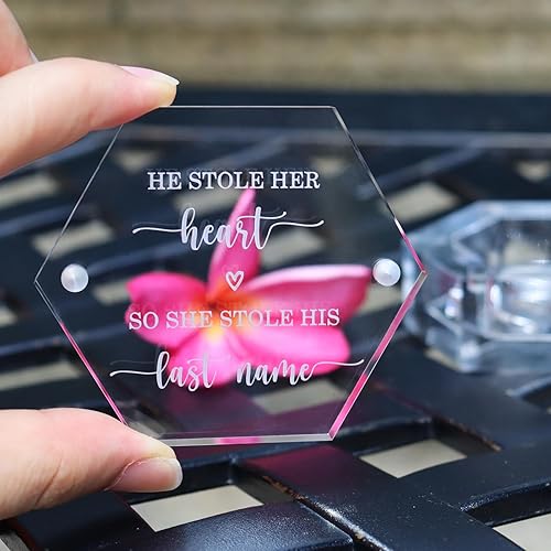 Miniatura 5 de Cajas grabadas para anillos de boda para ceremonia, caja de acrílico para compromiso de propuesta de boda (Hexágono C)