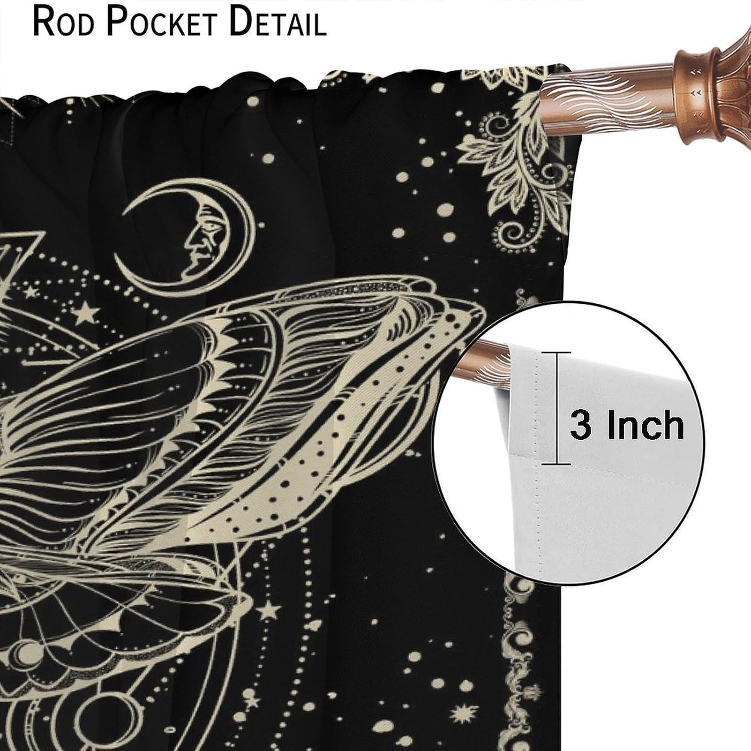 Fantasy Moth Butterfly Curtains Boho Gothic Magic Sun Moon Star Floral Rod Pocket Blackout Window Drapes for Living Room Bedroom Kitchen Decor W21xL45in 2 Panels
