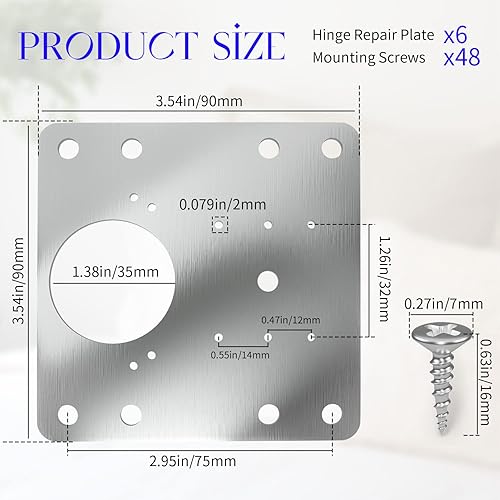 Miniatura 4 de TiGilt Kit de placa de reparación de bisagras de gabinete, kit de bisagras de gabinete de acero inoxidable resistentes y duraderos, kit de