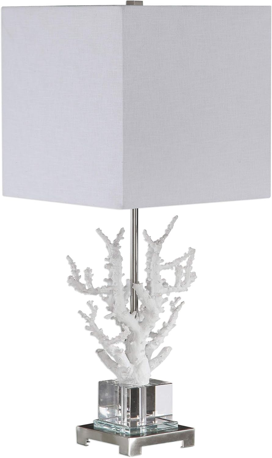 MY SWANKY HOME Elegant White Branch Coral Crystal Coastal Table Lamp | Organic Sculpture Luxe