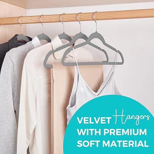 Miniatura 2 de HOUSE DAY Perchas de terciopelo de alta calidad, paquete de 50 perchas de fieltro flocado antideslizantes, resistentes y duraderas, perchas de