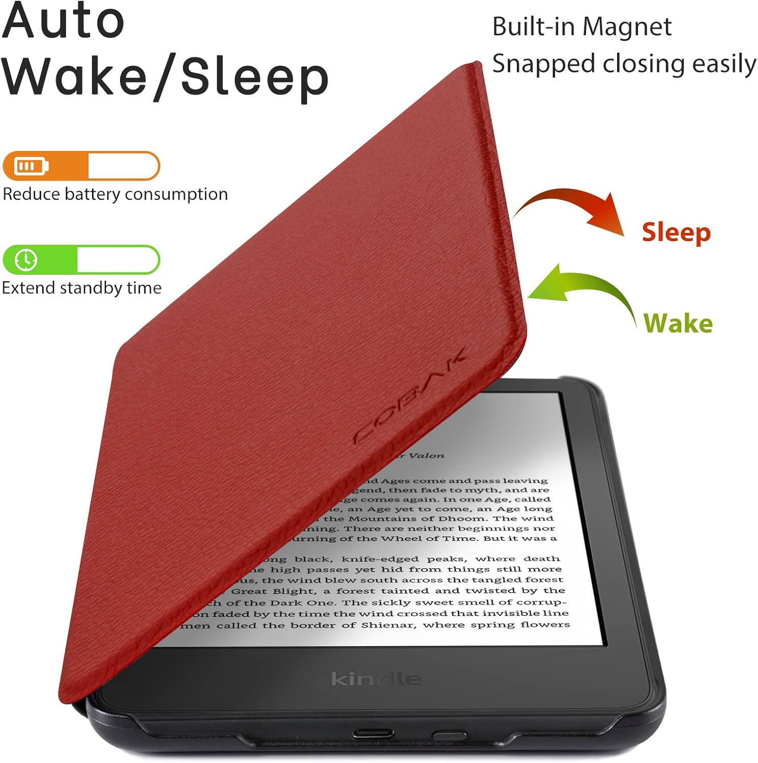 CoBak Case for All New 6 Inch E-Reader 2024 and 2022 (11 Generation) - PU Leather Smart Cover, Auto Sleep and Wake, Premium Protective Case for Kindle, Boox, Kobo