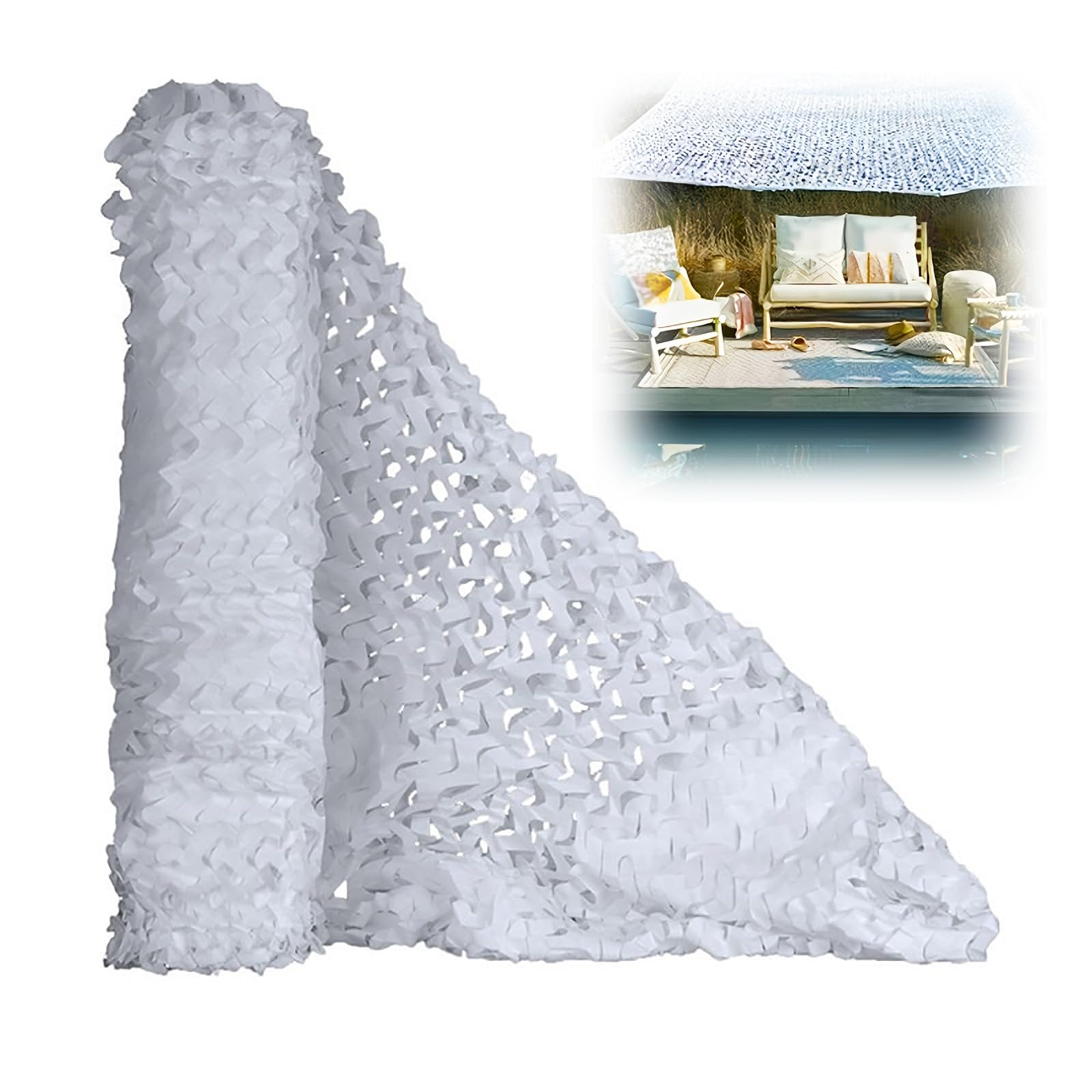Filet de camouflage blanc pour voile d'ombrage terrasse et jardin grande taille 10x13m
