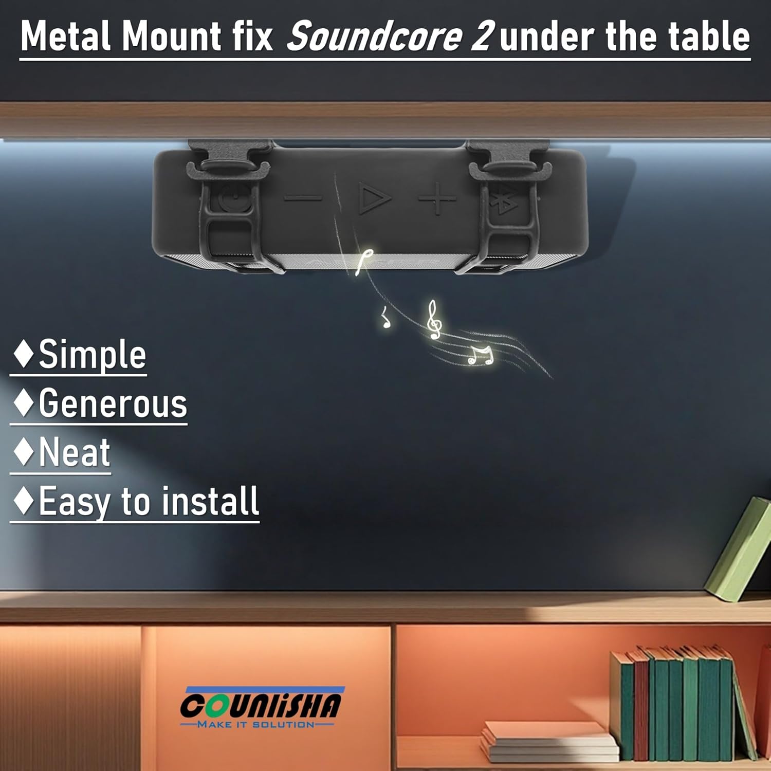 Metal Wall Mount Compatible for Anker Soundcore 2 Portable Bluetooth Speaker,Secure Shelf Holder with Adjustable Silicone Straps, Speaker Wall Bracket for Ceiling,Bike (Black) - Image 3