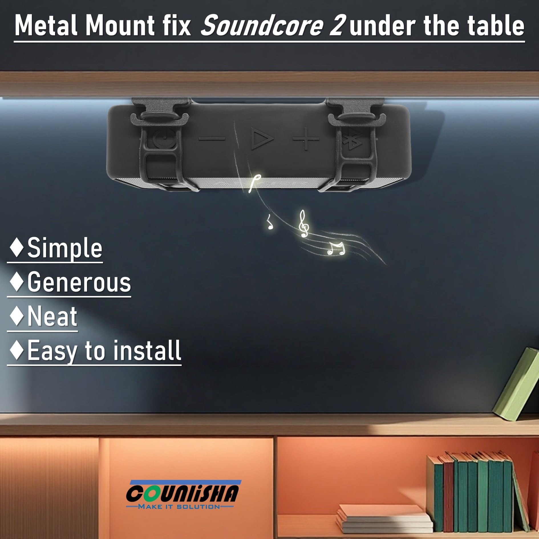 Anker Soundcore 2 Supporto da parete in metallo per altoparlante Bluetooth portatile con cinghie in silicone regolabili