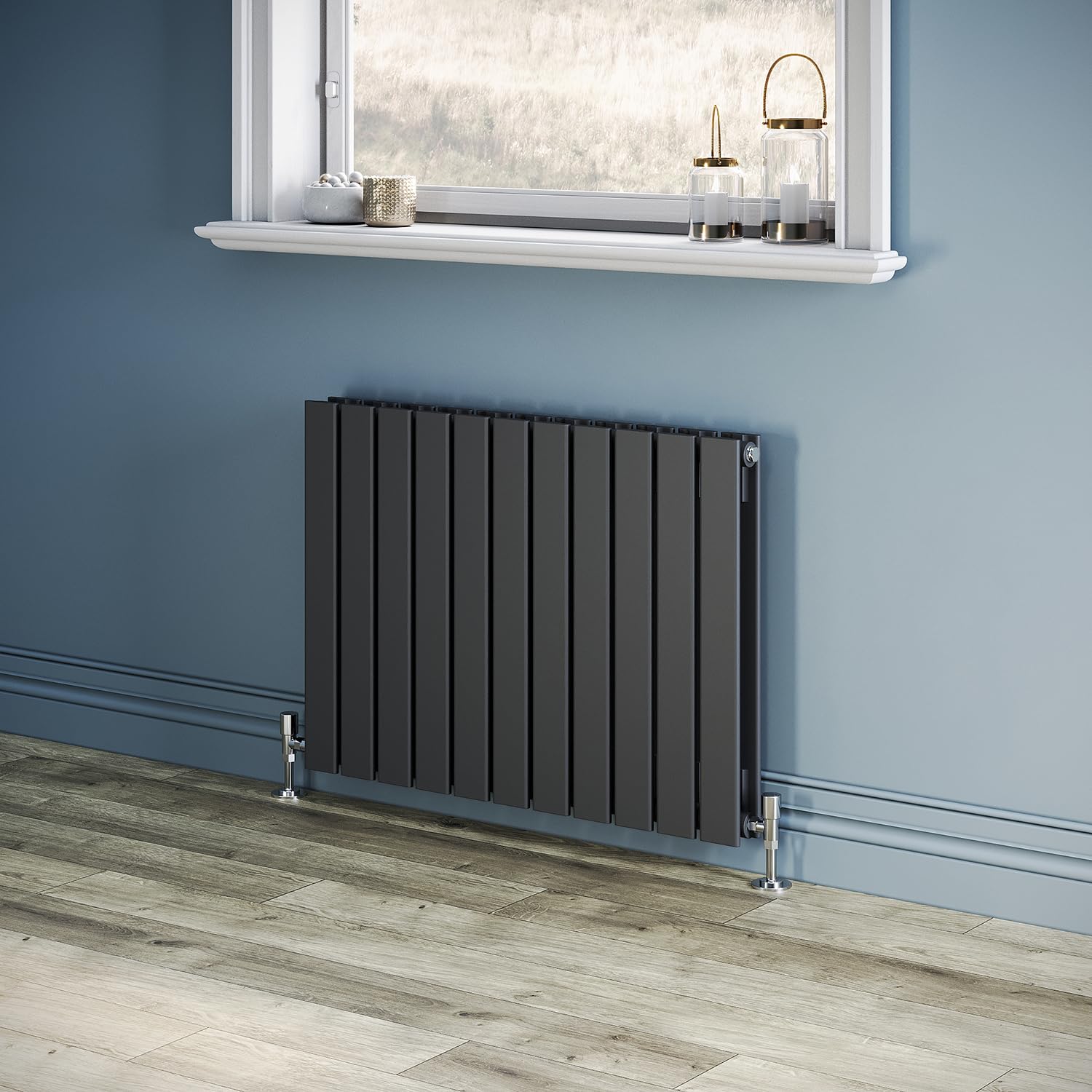 ZANOFIRA 600x836 mm Anthracite Flat Panel Horizontal Designer Radiators Double Column Modern Central Heating Radiator Rad for Kitchen, Hallway, Living Room