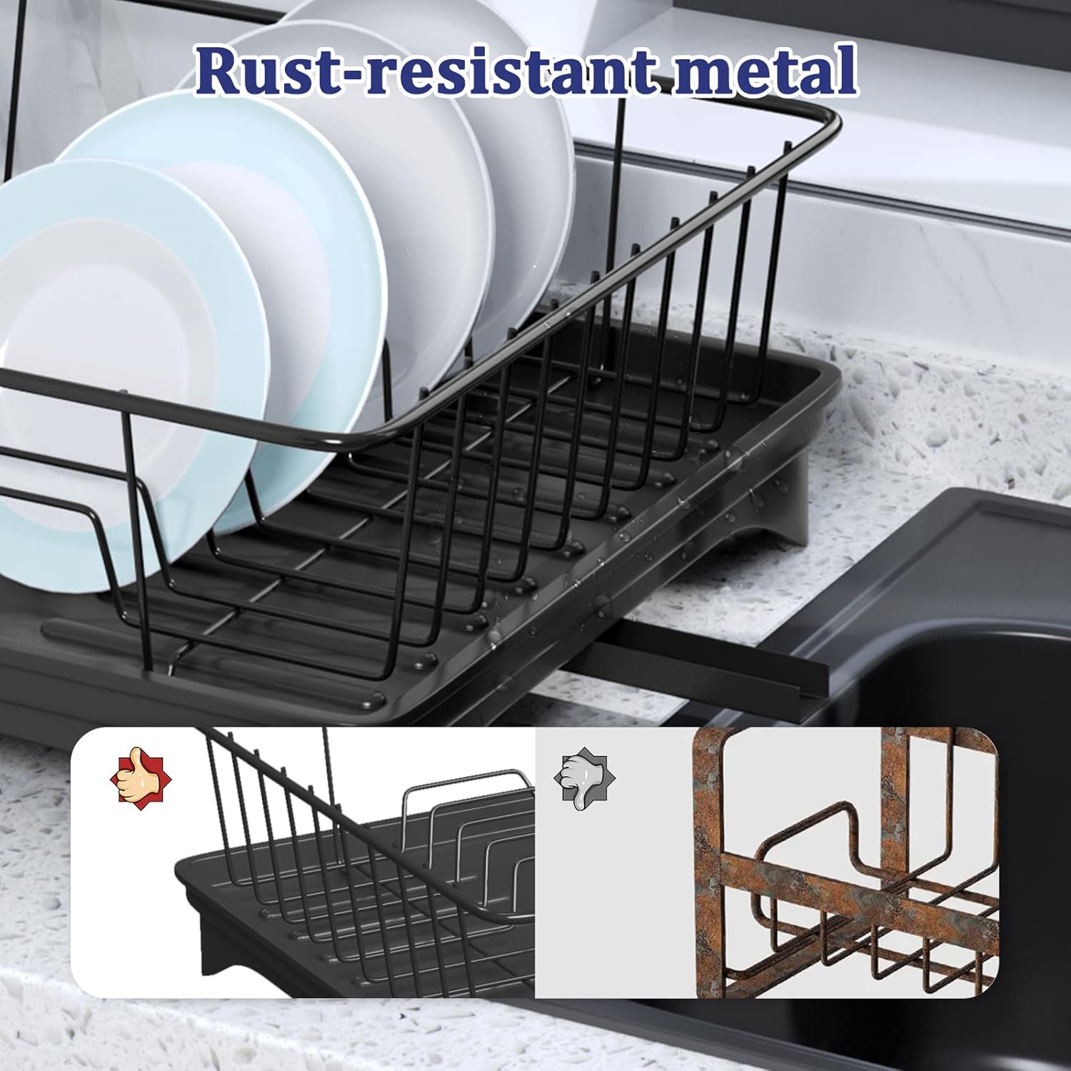 Aonee Dish Drying Rack, Dish Rack with Drainboard, Cutlery Holder, Dish Racks for Kitchen Counter