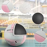 Vista 4 de UUBEMM Pelota de voleibol suave al tacto para interiores y exteriores, juegos de playa, parque, práctica de gimnasio, tamaño oficial con bomba